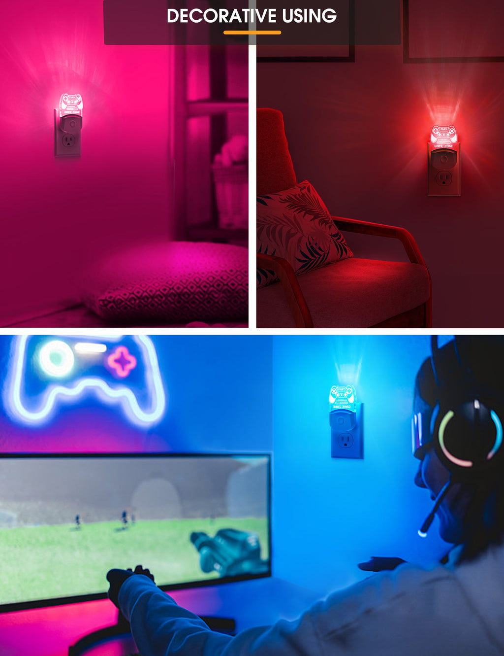 Jandcase 1-Pack 0.5W Plug-in Night Light with Light Sensor, RGB & 3000K Warm Light, Color Changing, Memory Function, White Acrylic, US Plug
