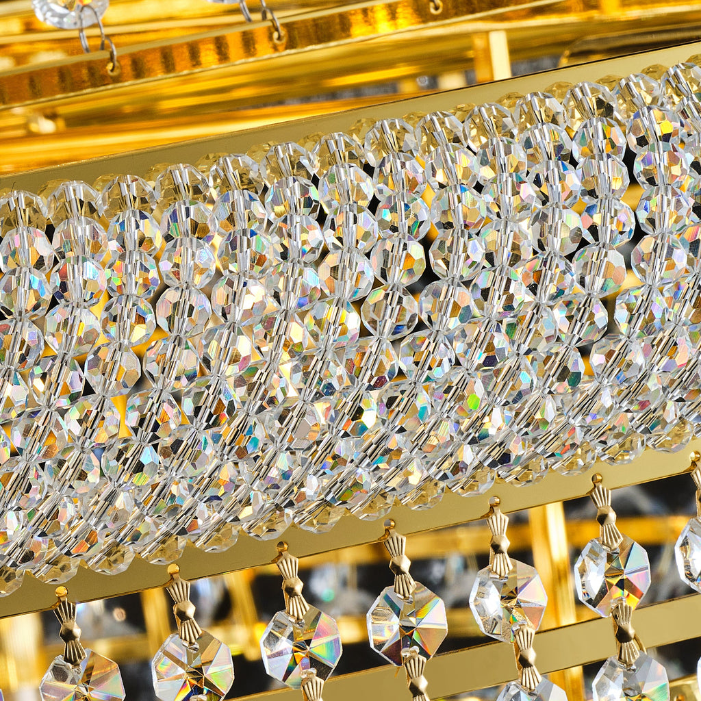 Jandcase 32in.Gold Crystal Chandelier 27-Light French Empire LED Bulbs Included Adjustable Chain 3000K Warm Light for Living Room Dining Room Foyer