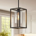 Jandcase 7 in. 1-Light Black Square Chandelier with Clear Glass, Retro Industrial Hanging Light for Kitchen Island (Copy)