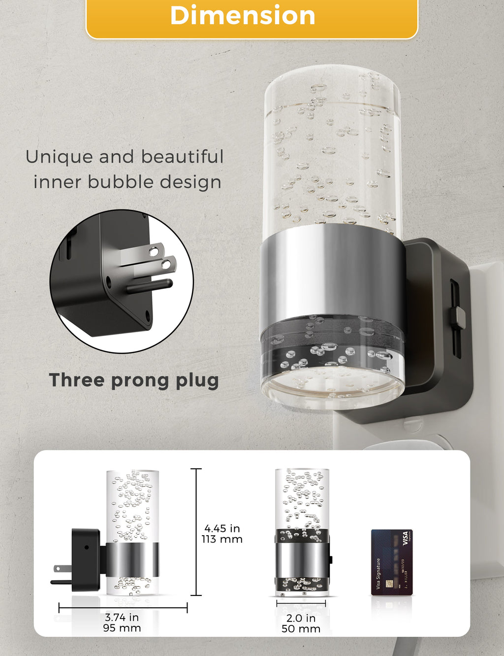 Jandcase 2-Pack Plug-in Dusk-to-Dawn Night Lights, Warm Glow 2700K, Sliding Dimmable, Wall Light Style, US 3-Prong Plug