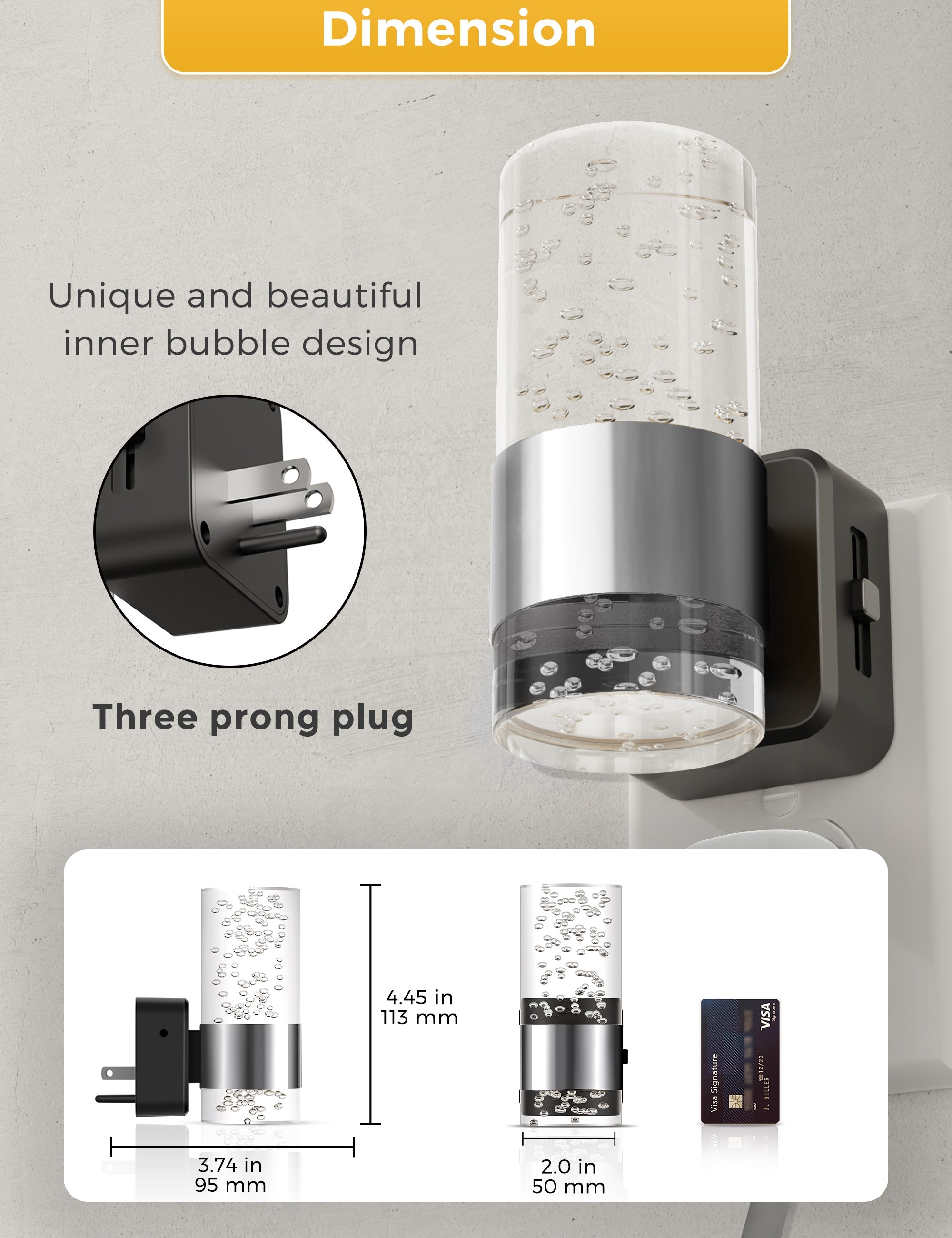 Jandcase 2-Pack Plug-in Dusk-to-Dawn Night Lights, Warm Glow 2700K, Sliding Dimmable, Wall Light Style, US 3-Prong Plug