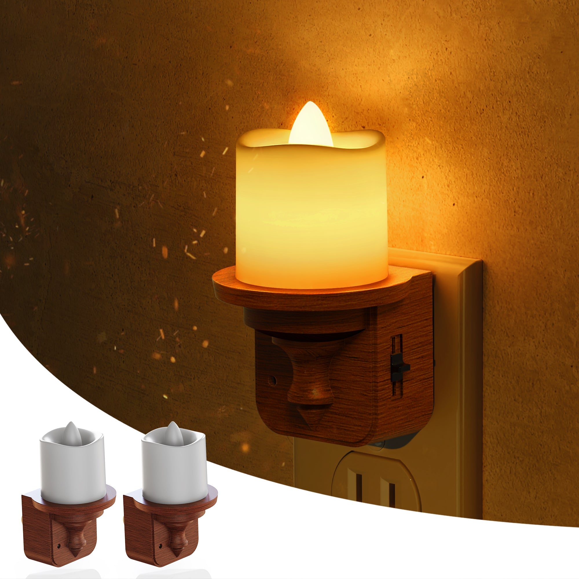 Jandcase 2-Pack 1W Plug-in Night Light with Amber 1600K, Dusk to Dawn Sensor, Slide Dimmer, Wood Grain Finish