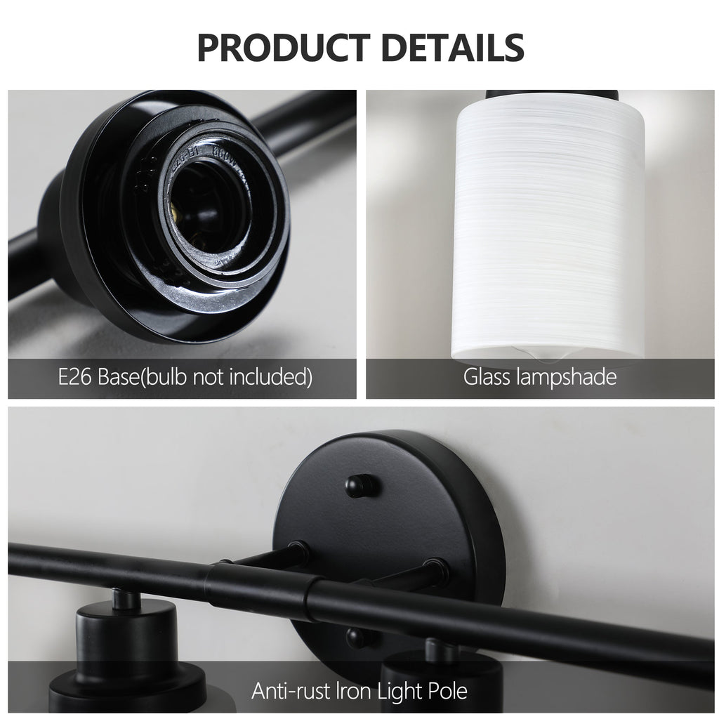 Jandcase Black & White Modern Bathroom Vanity Light, 8-Light Wall Sconce, Iron & Frosted Glass, E26 Base, Hard-Wired (Bulbs Not Included)