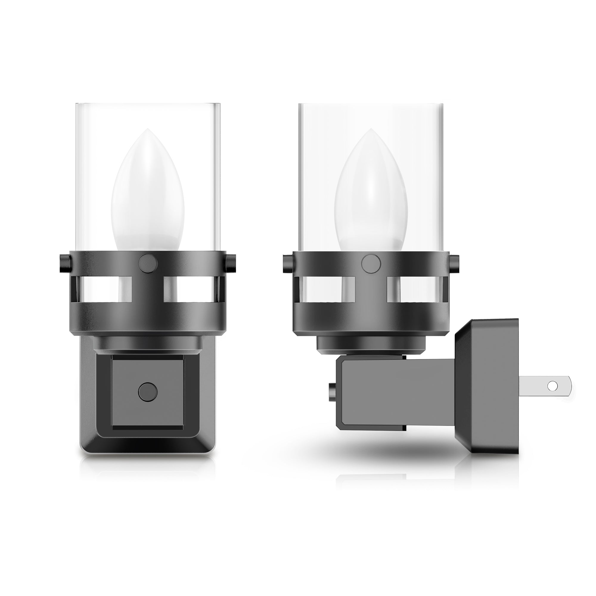 Jandcase 2-Pack 0.6W Plug-in Candle Night Lights, Black Wood Grain, Warm White 3000K, Adjustable C7 LED Filament