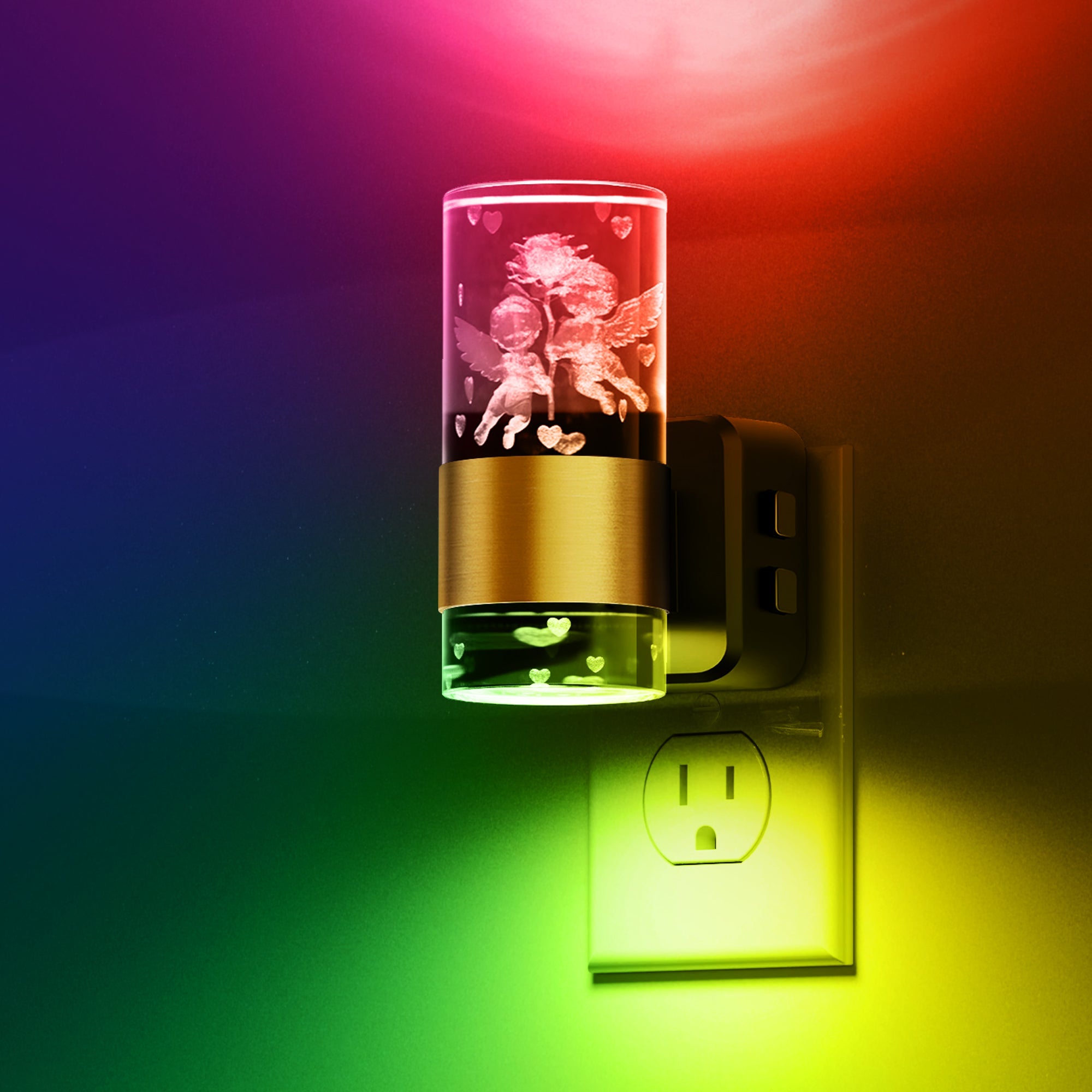 Jandcase 2-Pack Plug-in Photocell Night Light, Warm Glow Dimmable Wall Sconce Style Lighting with Metal & Acrylic Accents