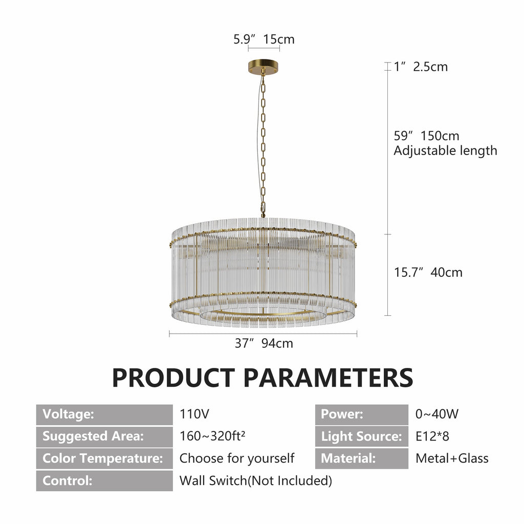 Jandcase 37in. Gold 2-Tier 8-Light Water Ripple Crystal Chandelier Modern Ceiling Light for Dining Room Living Room Bedroom Foyer High Ceiling