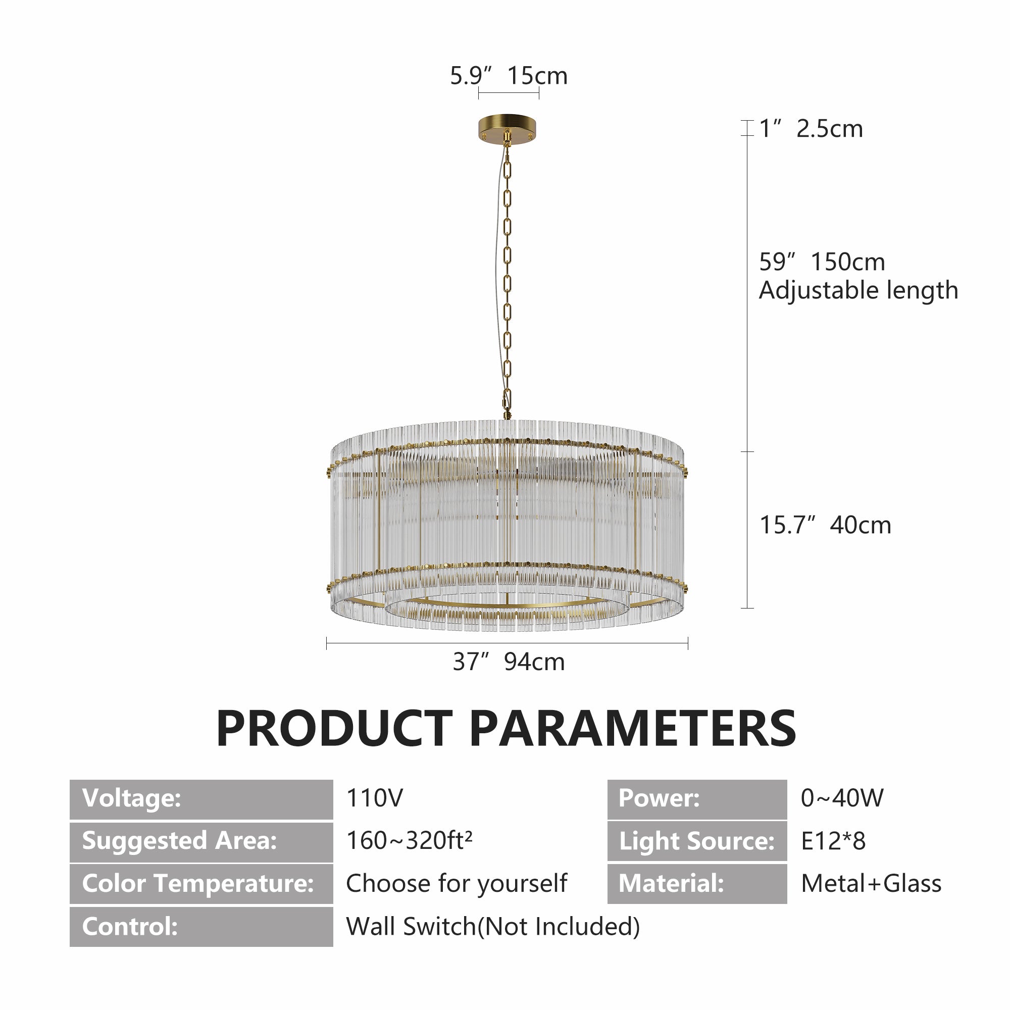 Jandcase 37in. Gold 2-Tier 8-Light Water Ripple Crystal Chandelier Modern Ceiling Light for Dining Room Living Room Bedroom Foyer High Ceiling