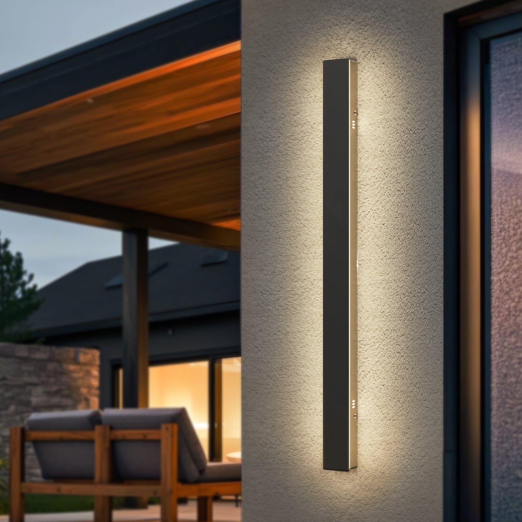 Jandcase 39.4in Outdoor LED Wall Light, Side Emitting Linear Wall Sconce, 30W 3000K Warm Light Black Exterior Fixture for Porch Patio 110V