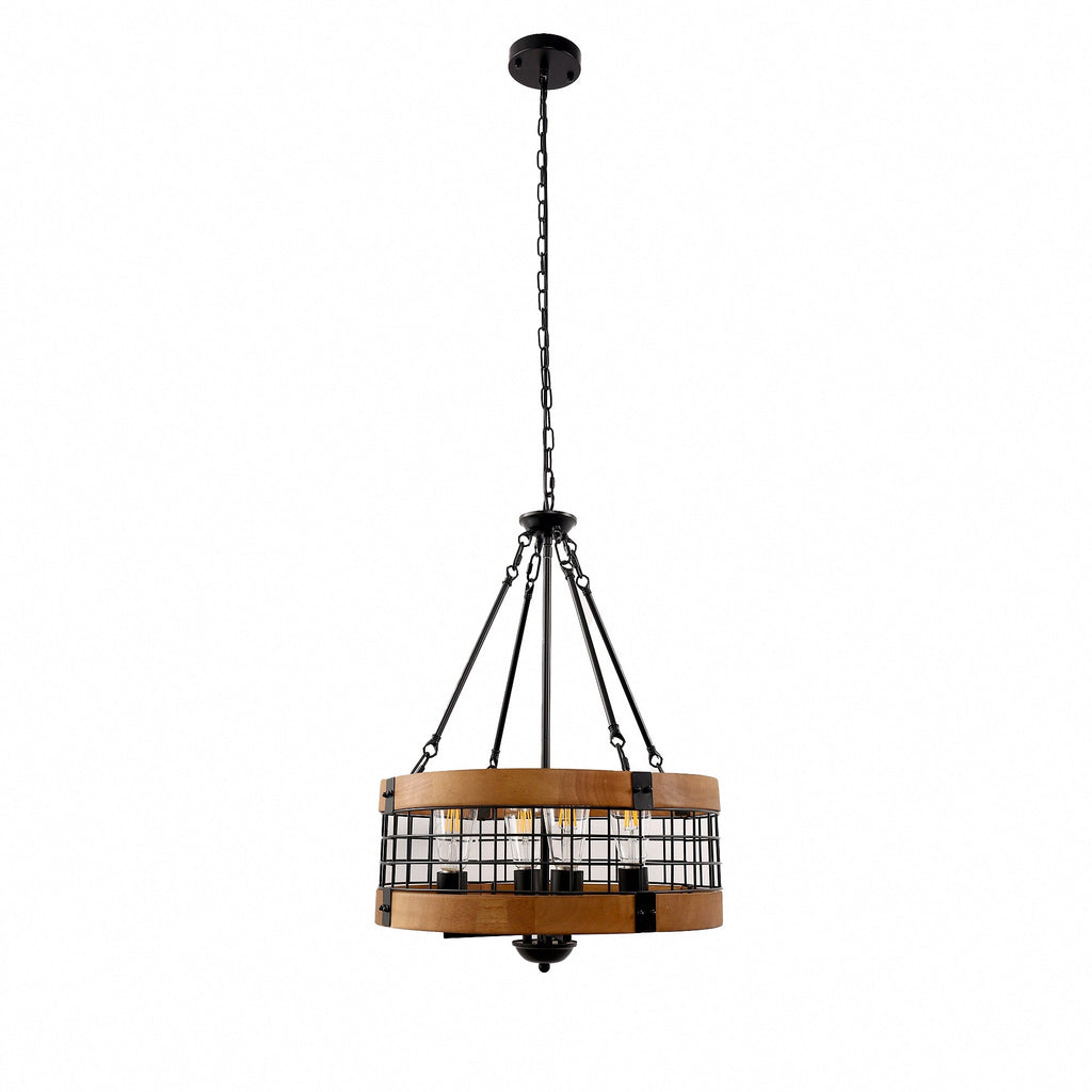 Jandcase 4-Light Matte Black Brown Drum Chandelier Industrial Metal Mesh Pendant Light Fixture E26