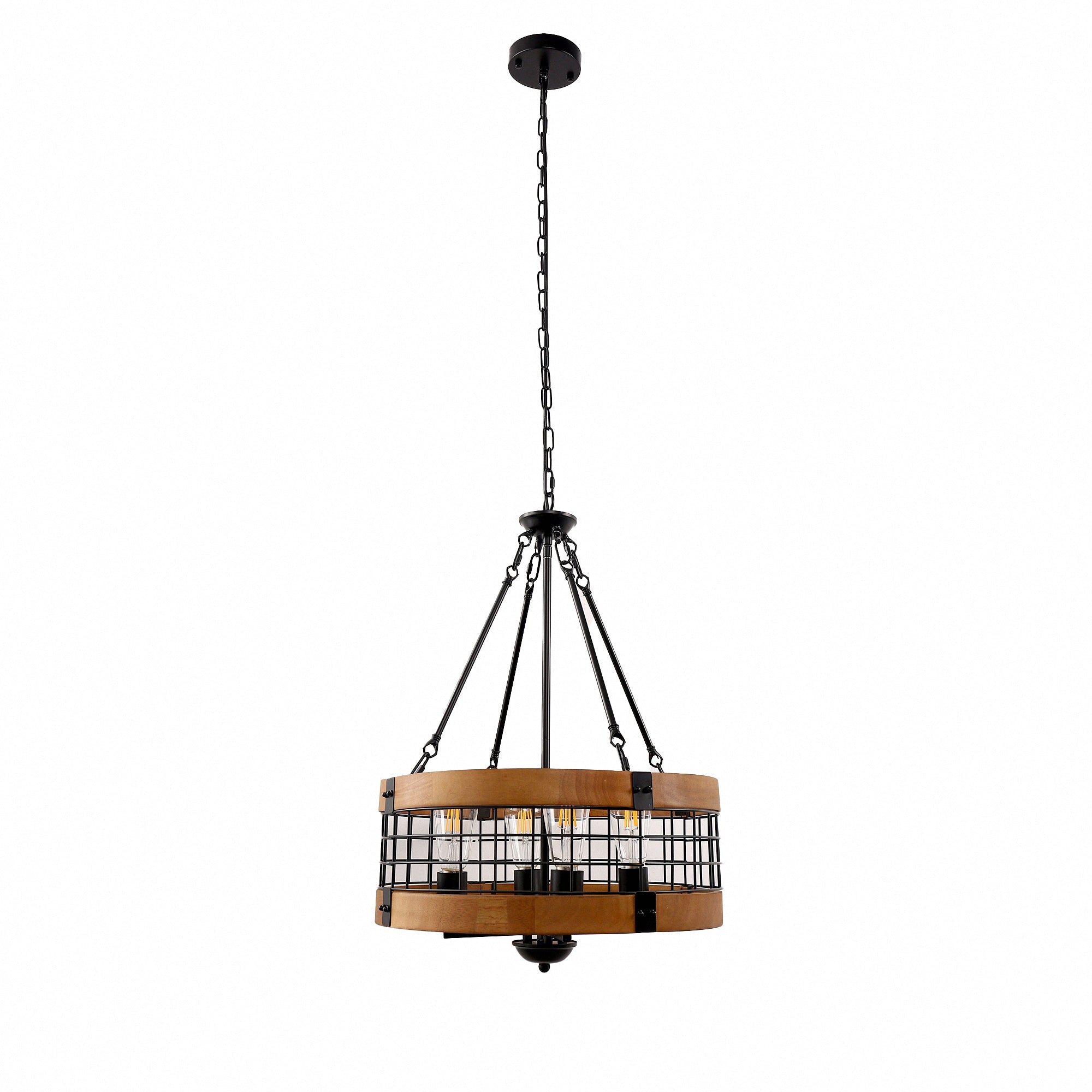 Jandcase 4-Light Matte Black Brown Drum Chandelier Industrial Metal Mesh Pendant Light Fixture E26