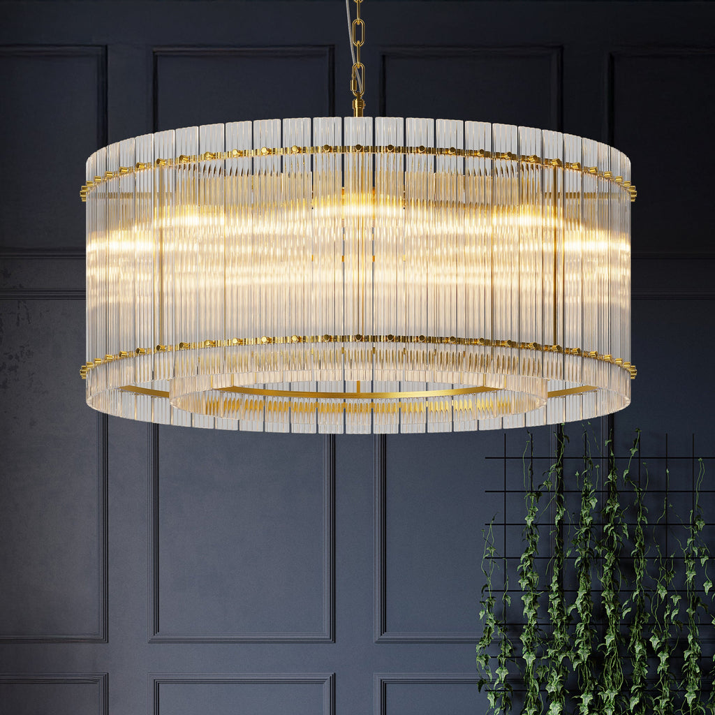 Jandcase 37in. Gold 2-Tier 8-Light Water Ripple Crystal Chandelier Modern Ceiling Light for Dining Room Living Room Bedroom Foyer High Ceiling