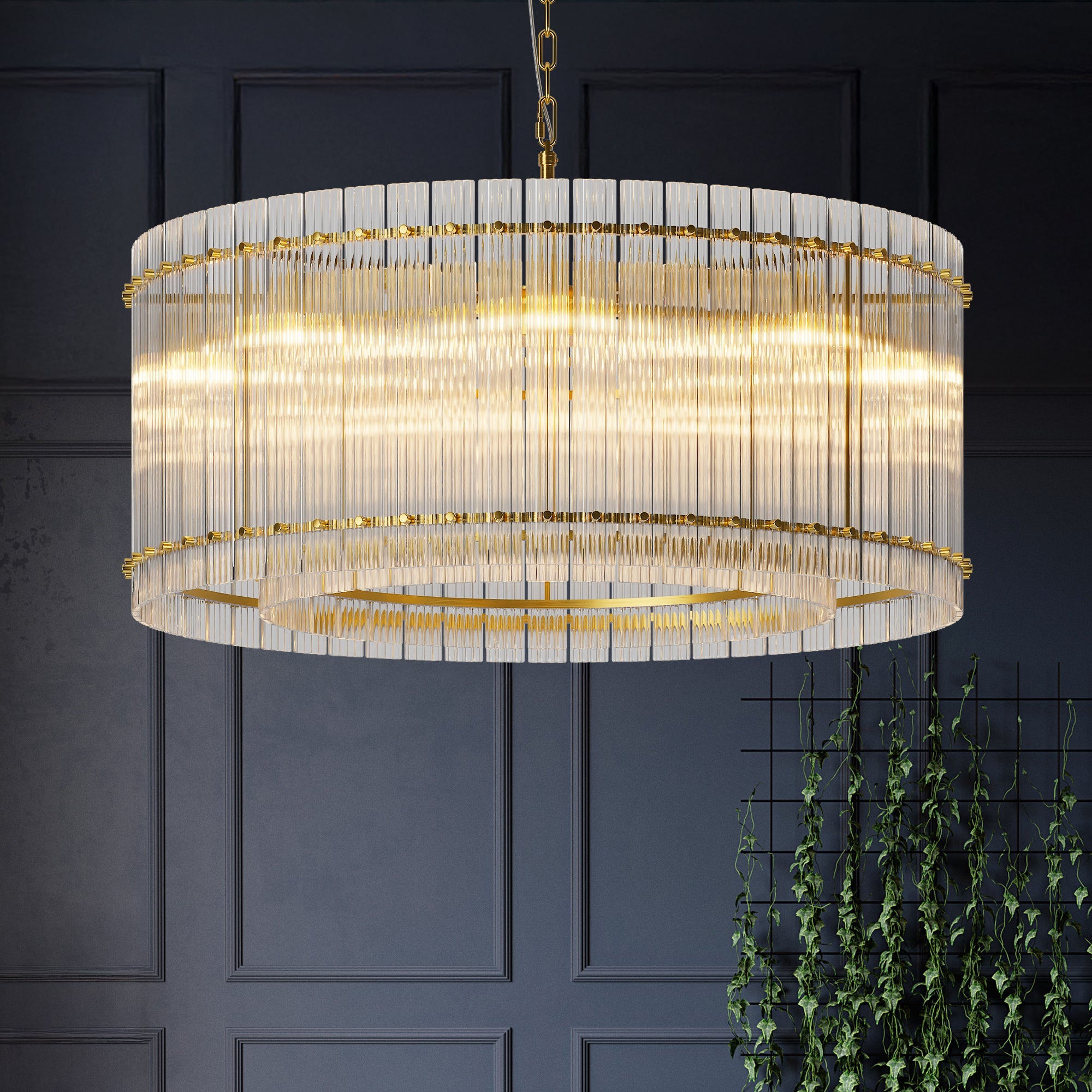 Jandcase 37in. Gold 2-Tier 8-Light Water Ripple Crystal Chandelier Modern Ceiling Light for Dining Room Living Room Bedroom Foyer High Ceiling