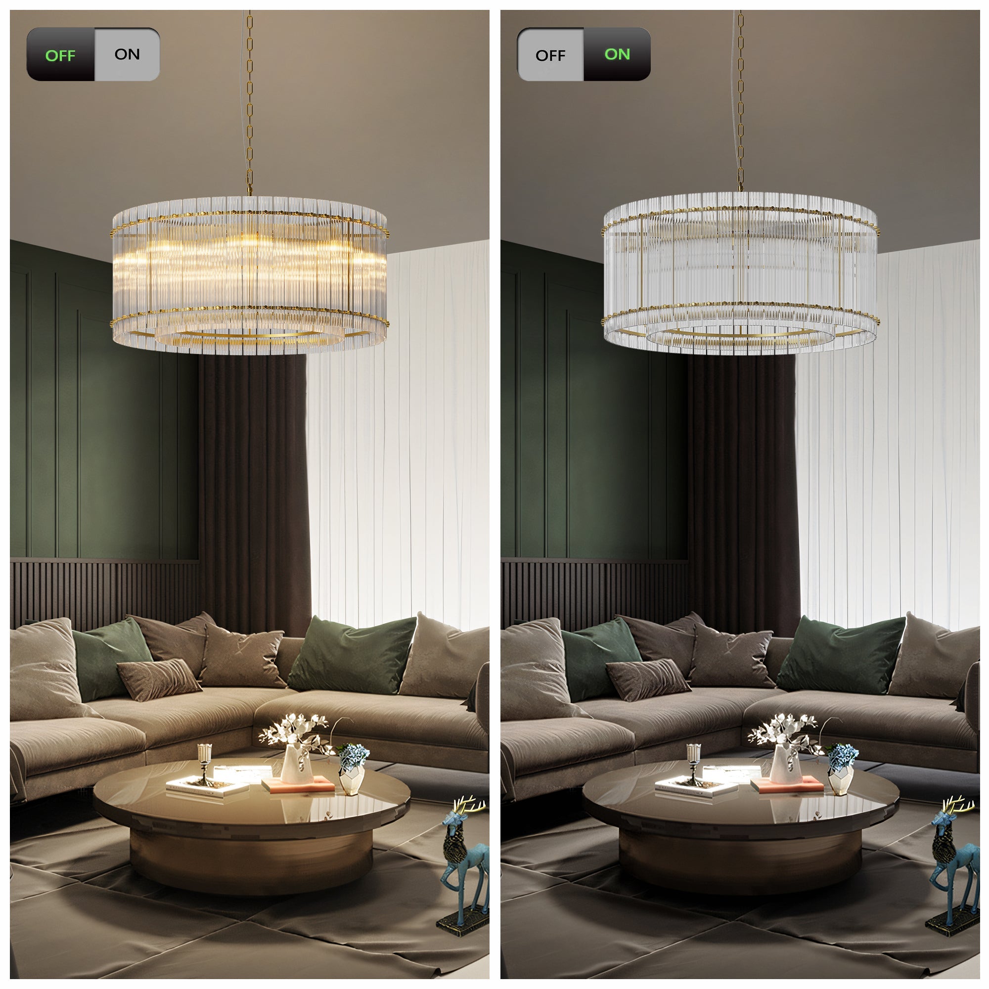 Jandcase 37in. Gold 2-Tier 8-Light Water Ripple Crystal Chandelier Modern Ceiling Light for Dining Room Living Room Bedroom Foyer High Ceiling