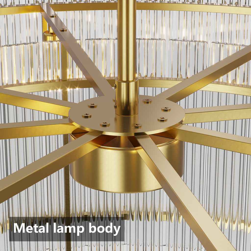 Jandcase 37in. Gold 2-Tier 8-Light Water Ripple Crystal Chandelier Modern Ceiling Light for Dining Room Living Room Bedroom Foyer High Ceiling