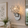 Jandcase Modern Crystal Round Wall Sconce E26 Indoor Wall Light Fixture Chrome Finish 1-Light Vanity Lamp