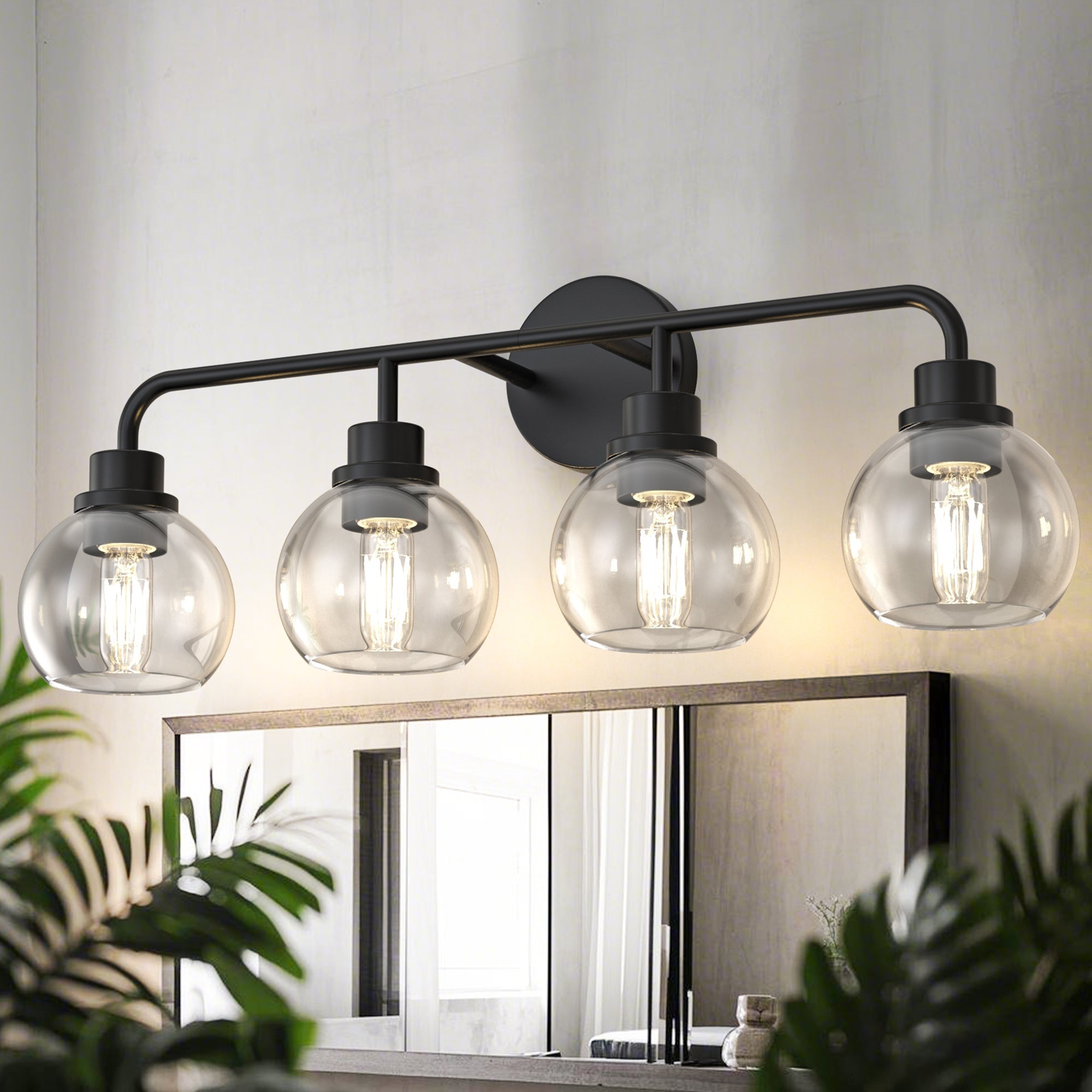 Jandcase 4-Light Black Vanity Light Fixture with Clear Globe Glass Shades Modern Bathroom Wall Sconce E26