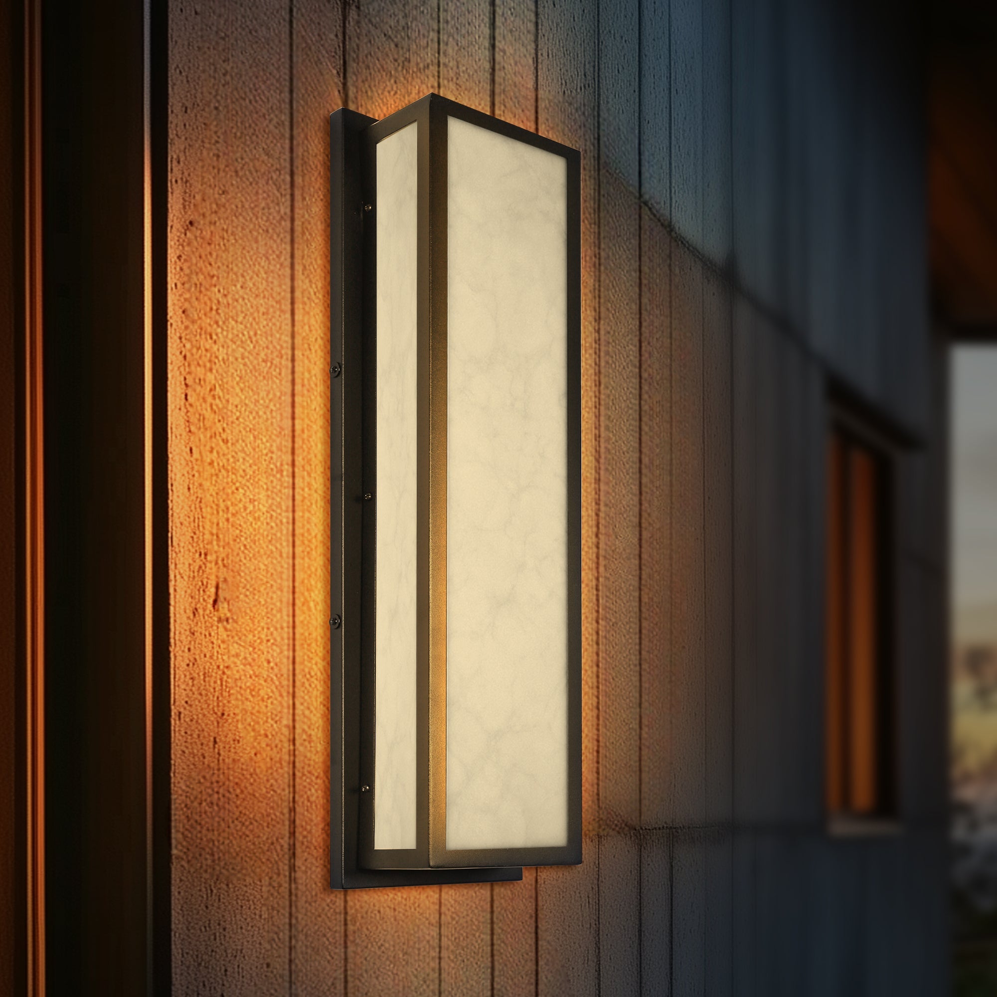 Jandcase 24.8in Outdoor LED Wall Light, IP65 Waterproof Rectangular Wall Sconce, 30W 3000K Warm Light Faux Alabaster Shade Exterior Fixture