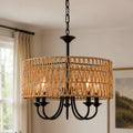 Jandcase 5-Light Matte Black Woven Branch Chandelier Rustic Farmhouse Pendant Light E12