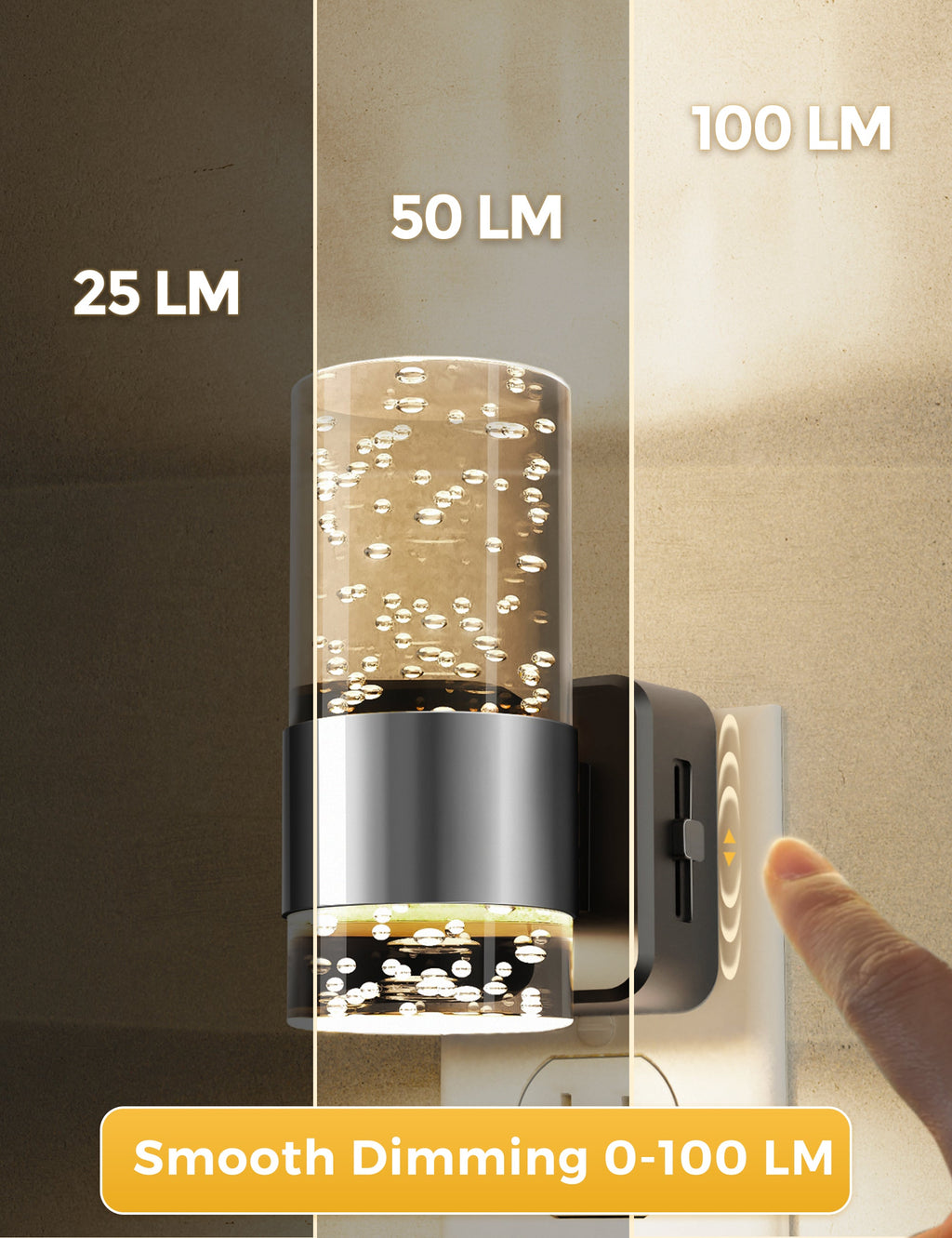 Jandcase 2-Pack Plug-in Dusk-to-Dawn Night Lights, Warm Glow 2700K, Sliding Dimmable, Wall Light Style, US 3-Prong Plug