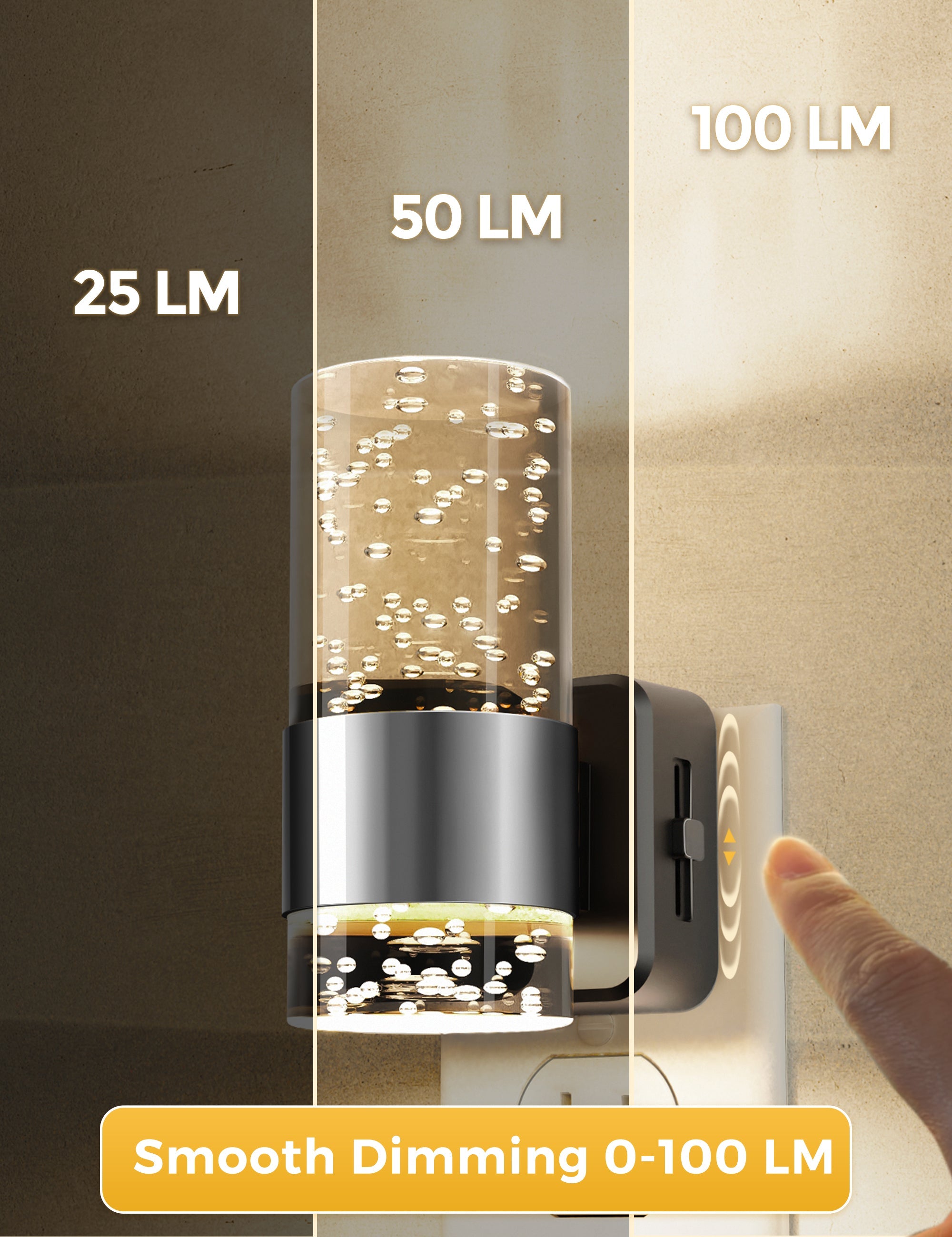 Jandcase 2-Pack Plug-in Dusk-to-Dawn Night Lights, Warm Glow 2700K, Sliding Dimmable, Wall Light Style, US 3-Prong Plug
