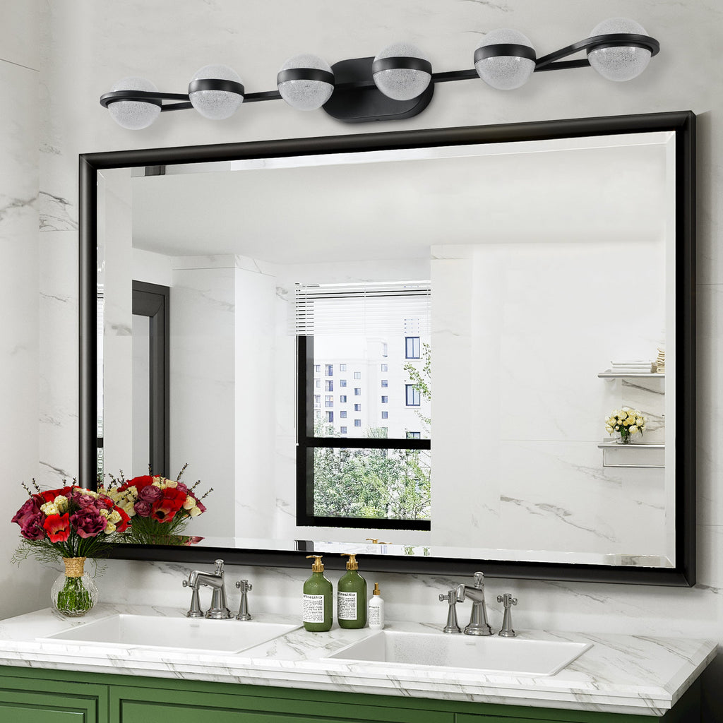Jandcase 43in. Black 6-Light LED Bathroom Vanity Light with Crystal Sand Acrylic Shades Wall-Mount