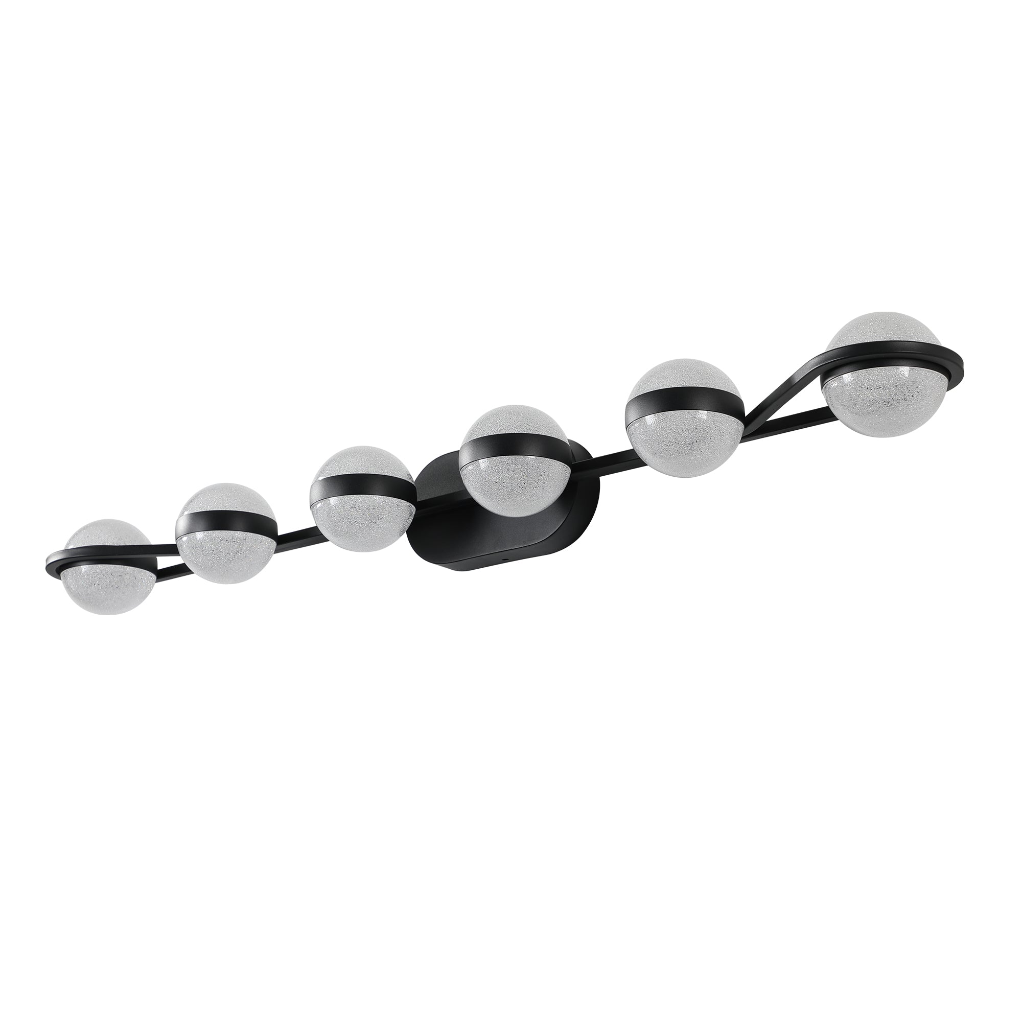 Jandcase 43in. Black 6-Light LED Bathroom Vanity Light with Crystal Sand Acrylic Shades Wall-Mount