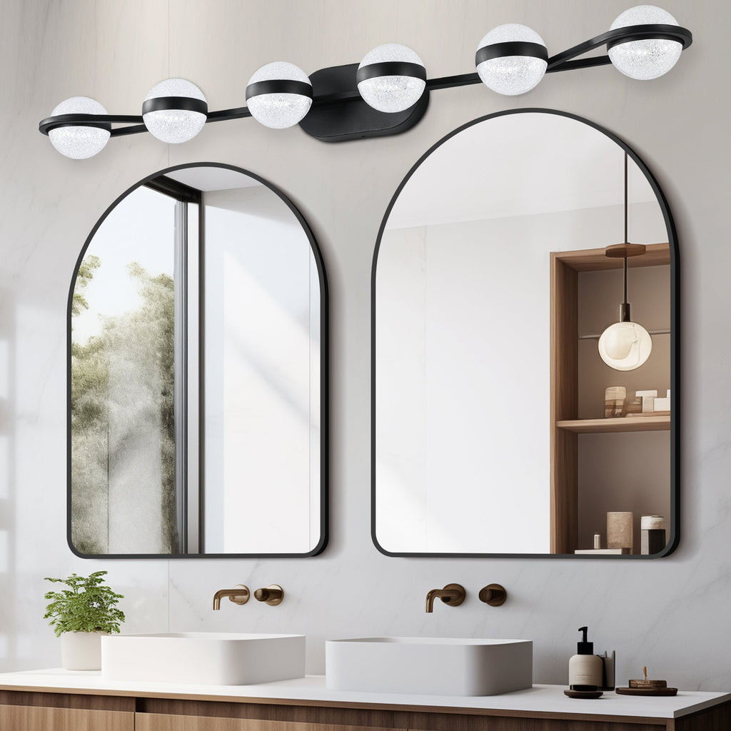 Jandcase 43in. Black 6-Light LED Bathroom Vanity Light with Crystal Sand Acrylic Shades Wall-Mount