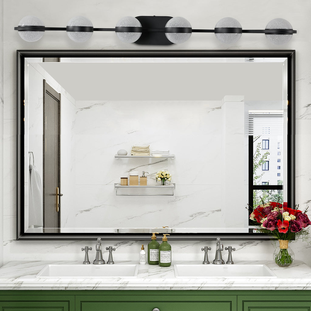 Jandcase 43in. Black 6-Light LED Bathroom Vanity Light with Crystal Sand Acrylic Shades Wall-Mount