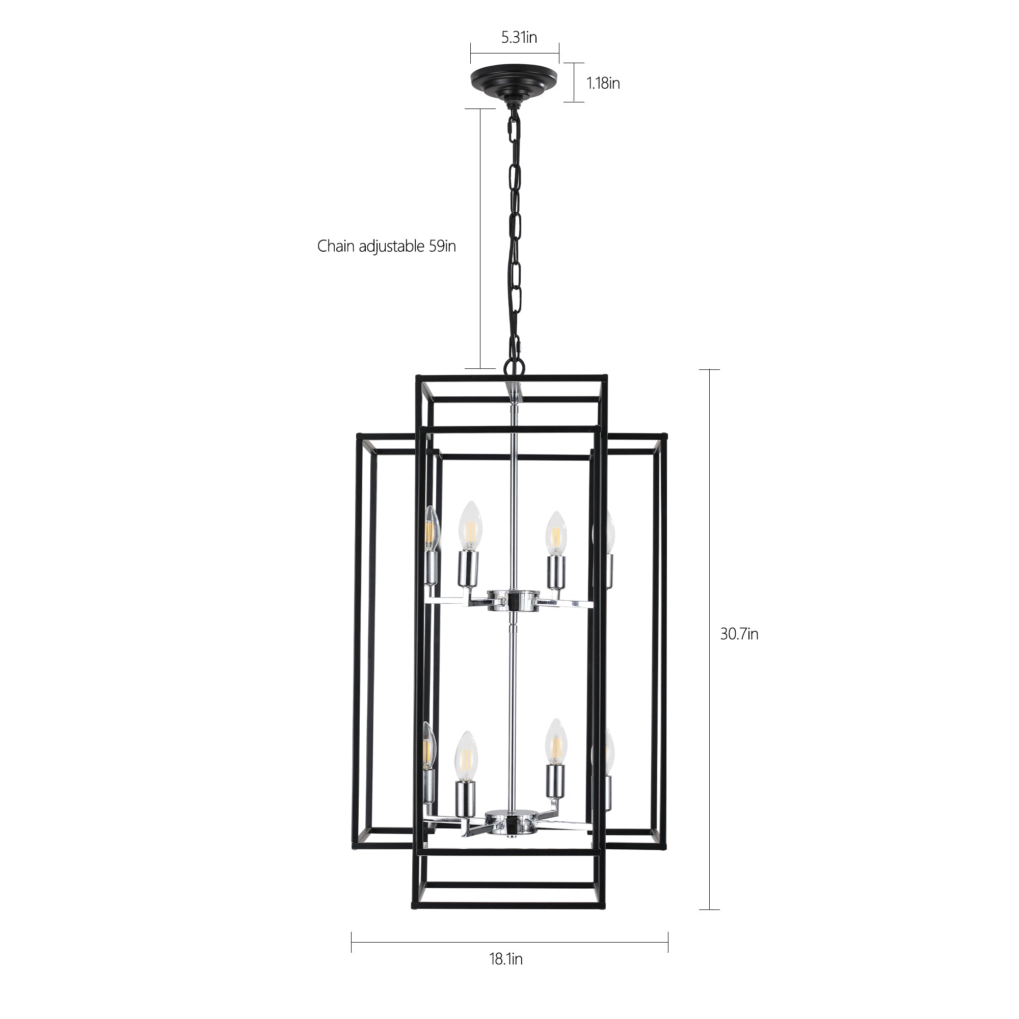 Jandcase Modern 8-Light Black & Chrome Geometric Pendant Chandelier, Industrial Adjustable Hanging Light for Living Room,Dining Room, Kitchen (No Bulbs)