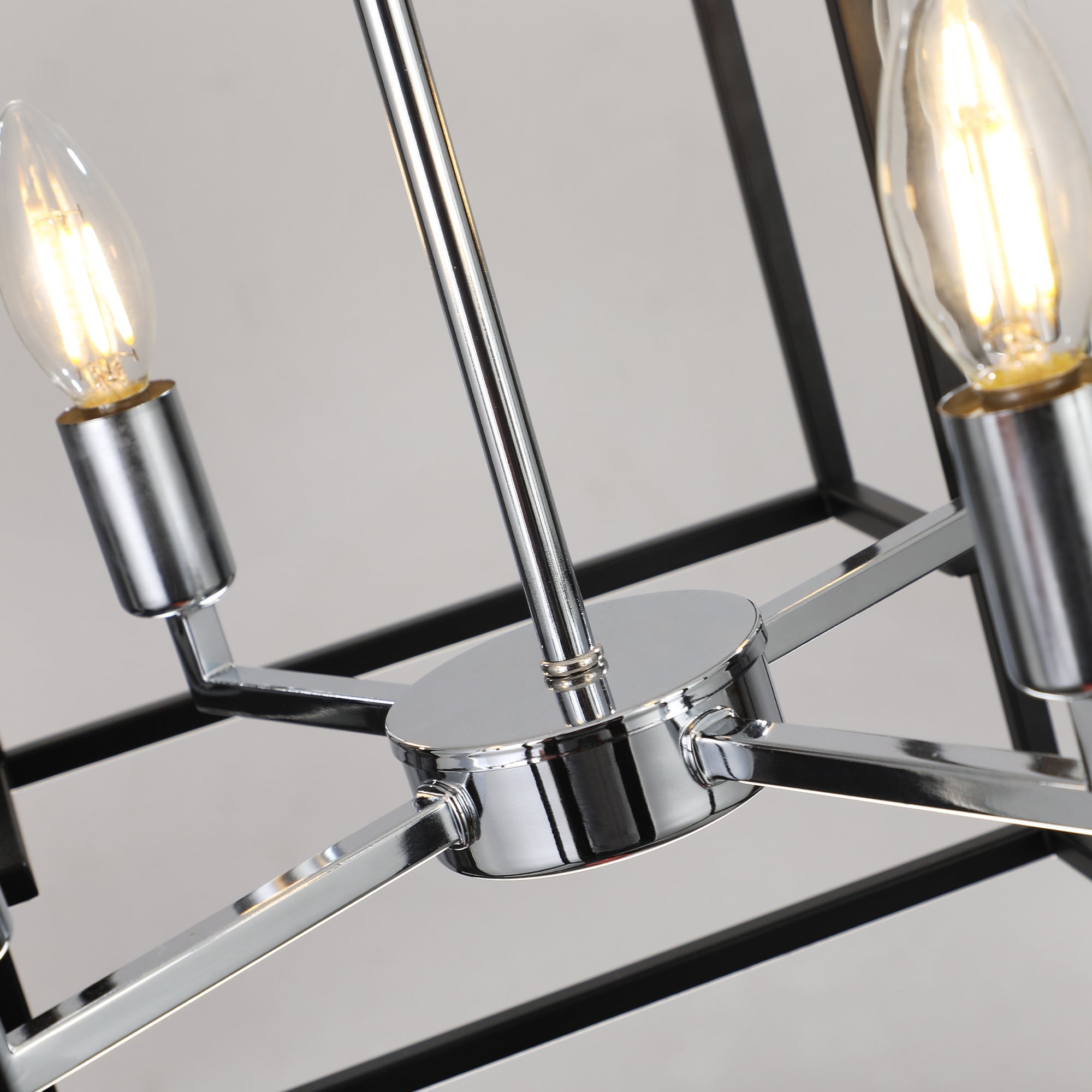 Jandcase Modern 8-Light Black & Chrome Geometric Pendant Chandelier, Industrial Adjustable Hanging Light for Living Room,Dining Room, Kitchen (No Bulbs)