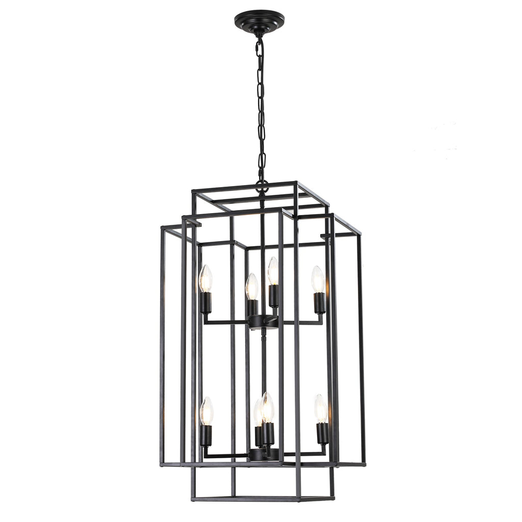 Jandcase Black Farmhouse Pendant Light, 8-Light Adjustable Height Chandelier for Kitchen Island & Foyer, E12 Base (Bulbs Not Included)