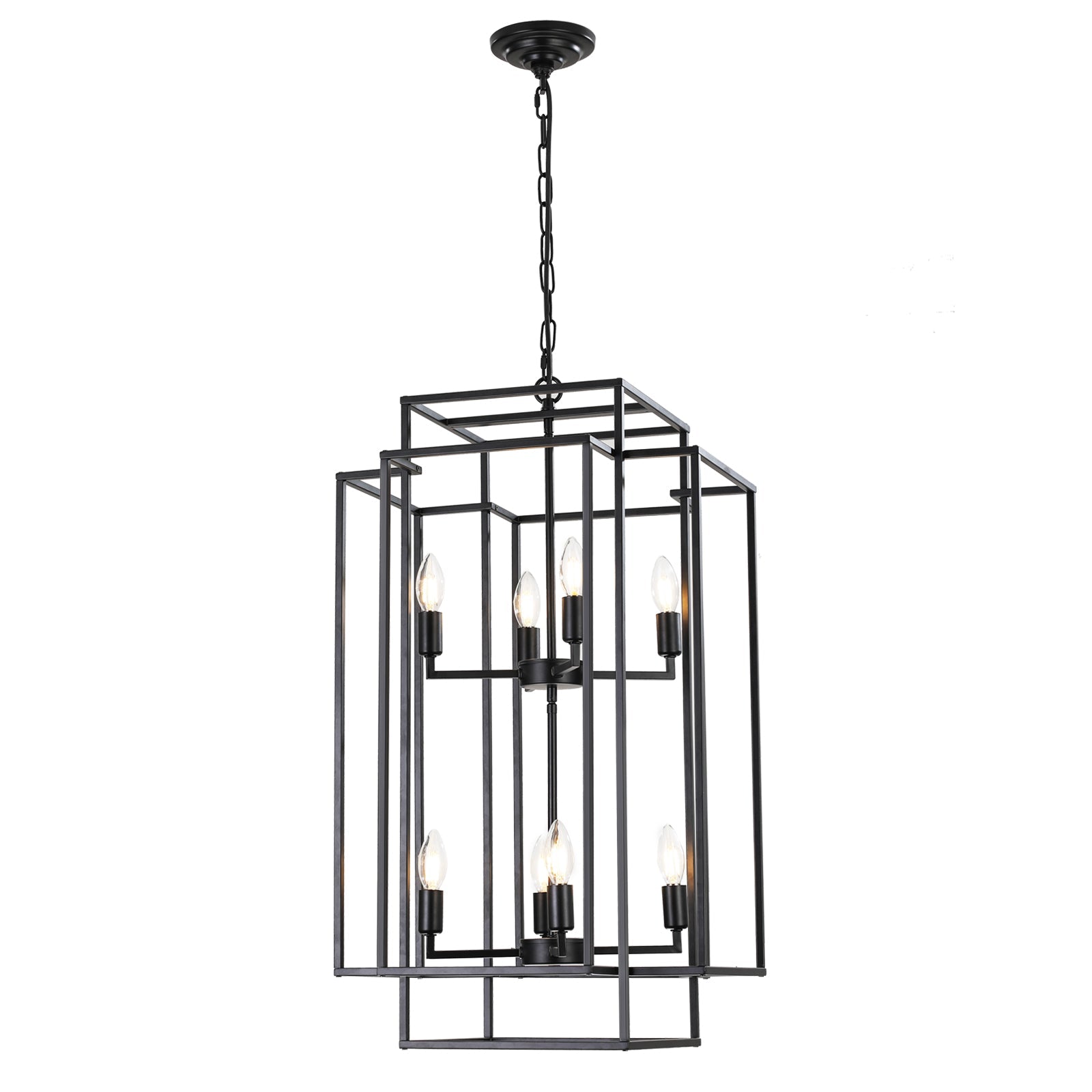 Jandcase Black Farmhouse Pendant Light, 8-Light Adjustable Height Chandelier for Kitchen Island & Foyer, E12 Base (Bulbs Not Included)