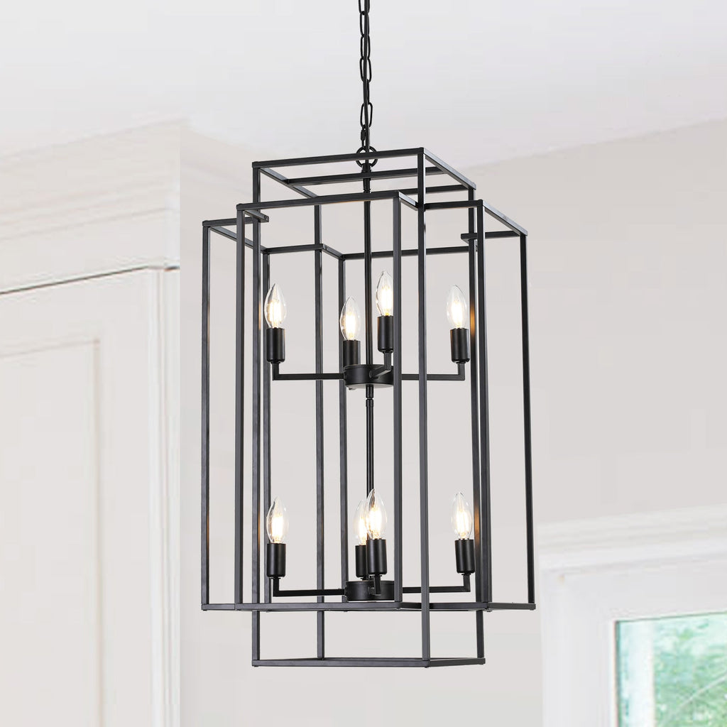 Jandcase Black Farmhouse Pendant Light, 8-Light Adjustable Height Chandelier for Kitchen Island & Foyer, E12 Base (Bulbs Not Included)