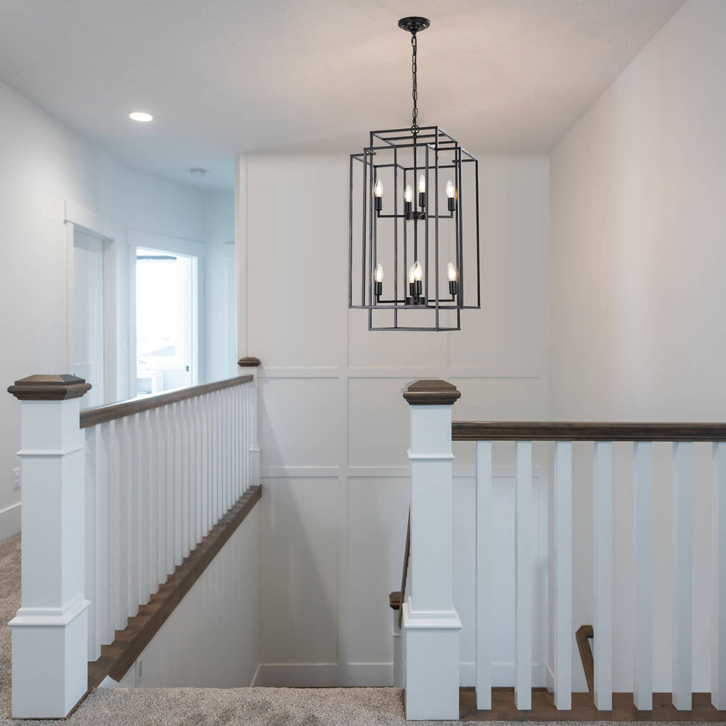 Jandcase Black Farmhouse Pendant Light, 8-Light Adjustable Height Chandelier for Kitchen Island & Foyer, E12 Base (Bulbs Not Included)