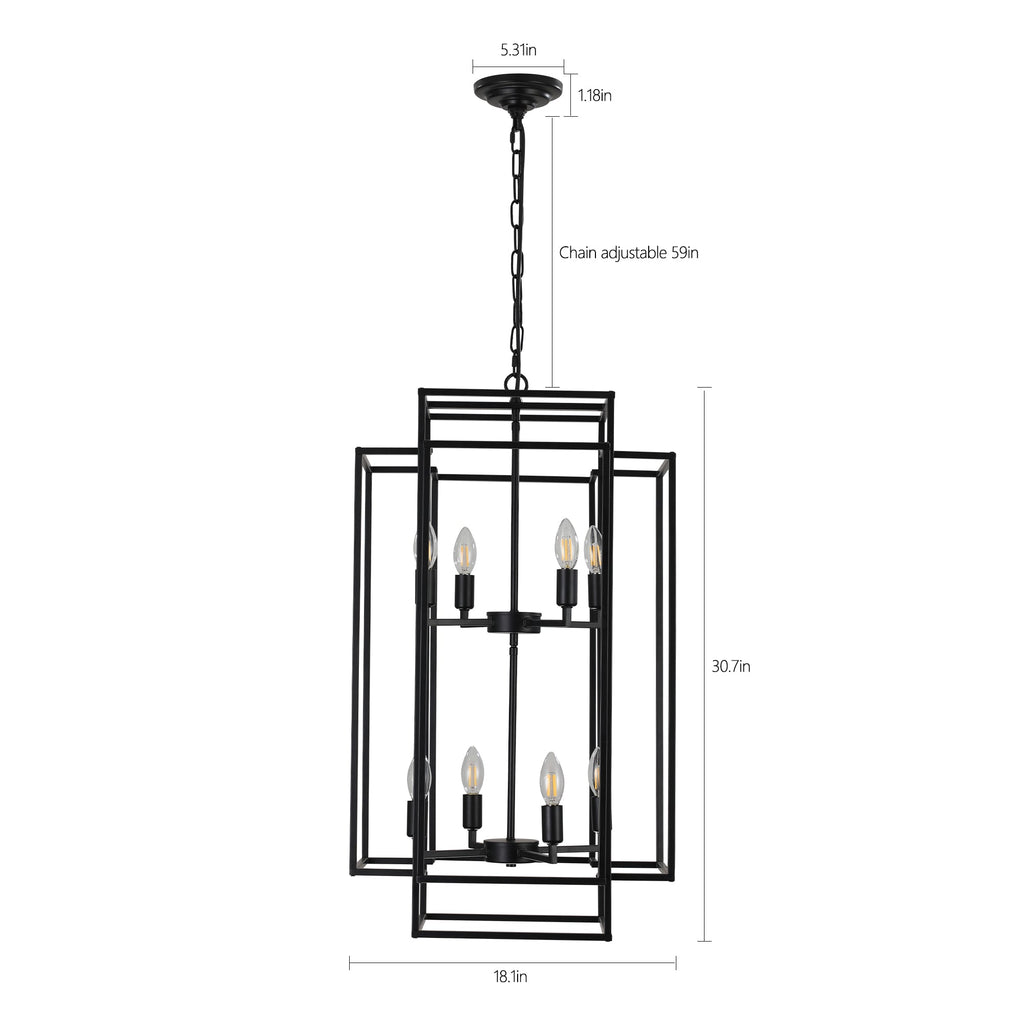 Jandcase Black Farmhouse Pendant Light, 8-Light Adjustable Height Chandelier for Kitchen Island & Foyer, E12 Base (Bulbs Not Included)