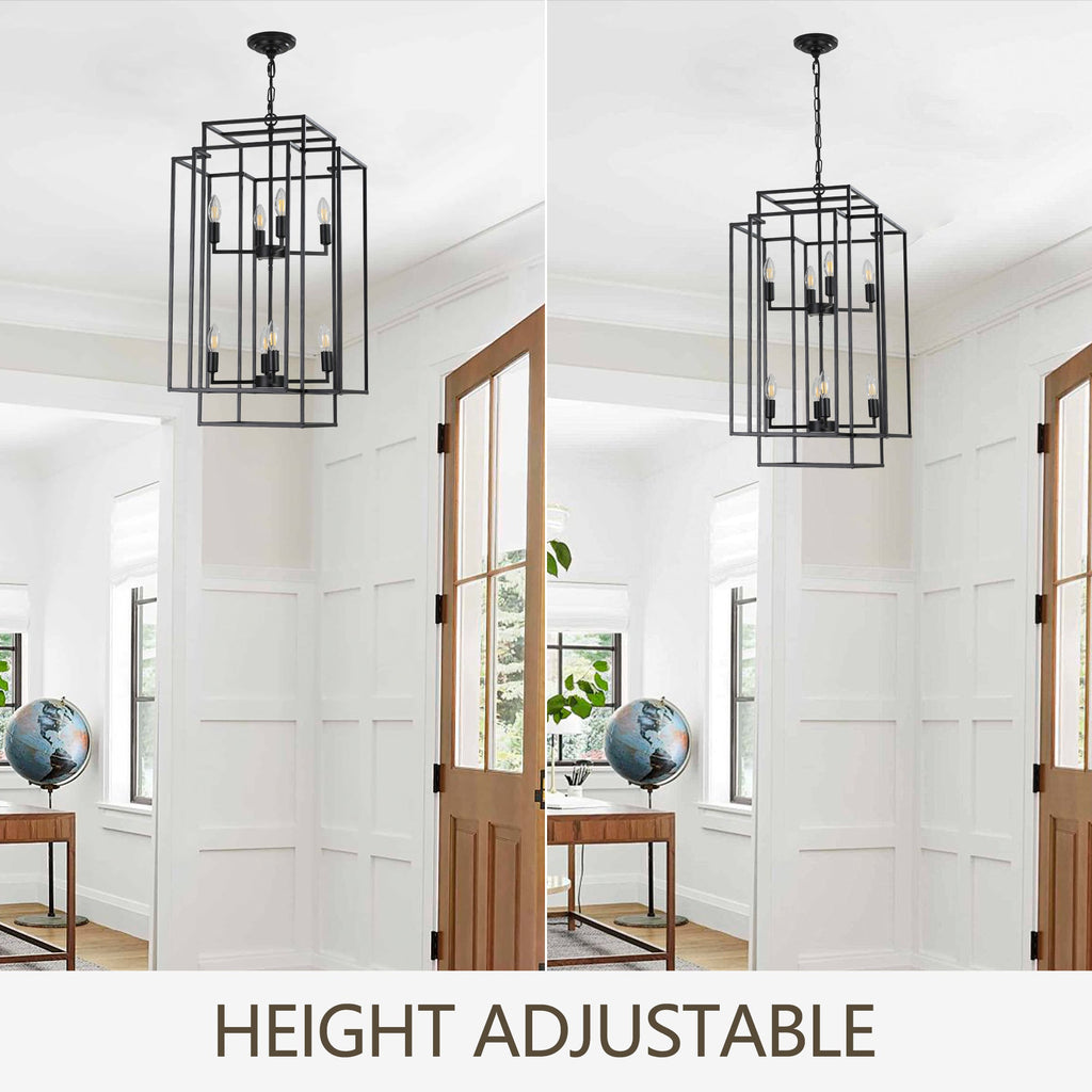 Jandcase Black Farmhouse Pendant Light, 8-Light Adjustable Height Chandelier for Kitchen Island & Foyer, E12 Base (Bulbs Not Included)