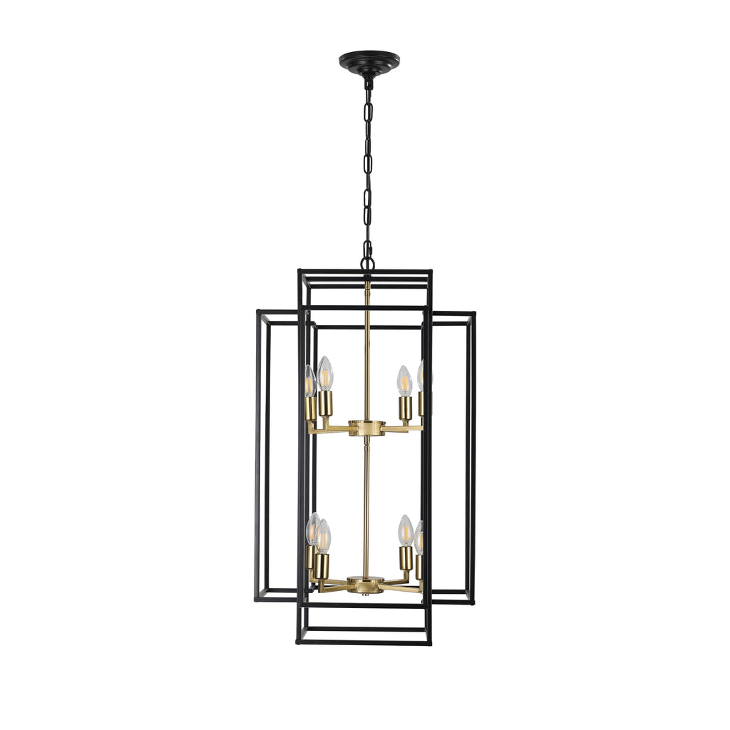 Jandcase Farmhouse Gold 8-Light Pendant Light, Adjustable Height, E12 Base, Iron Frame for Kitchen Island & Foyer (Bulbs Not Included)