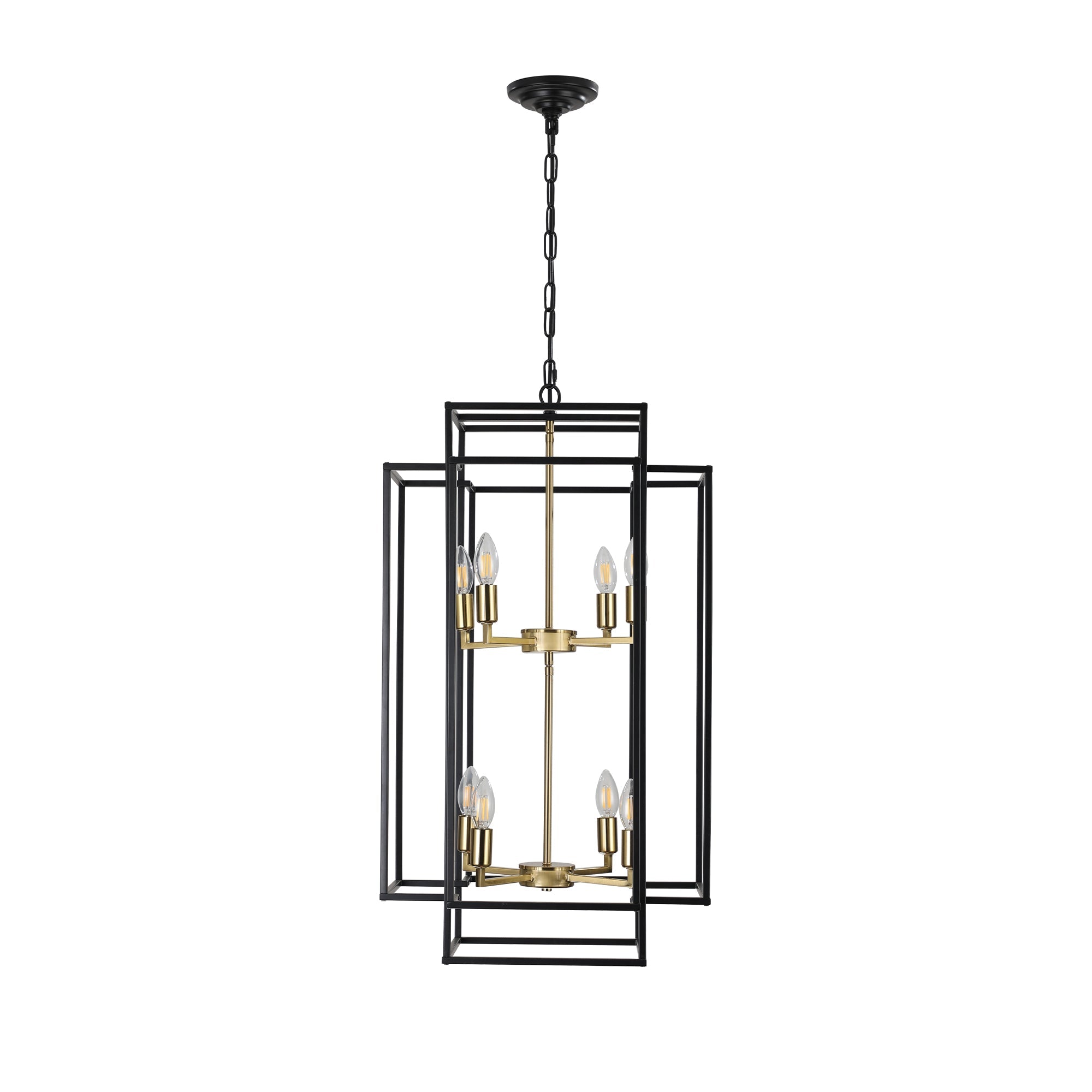 Jandcase Farmhouse Gold 8-Light Pendant Light, Adjustable Height, E12 Base, Iron Frame for Kitchen Island & Foyer (Bulbs Not Included)