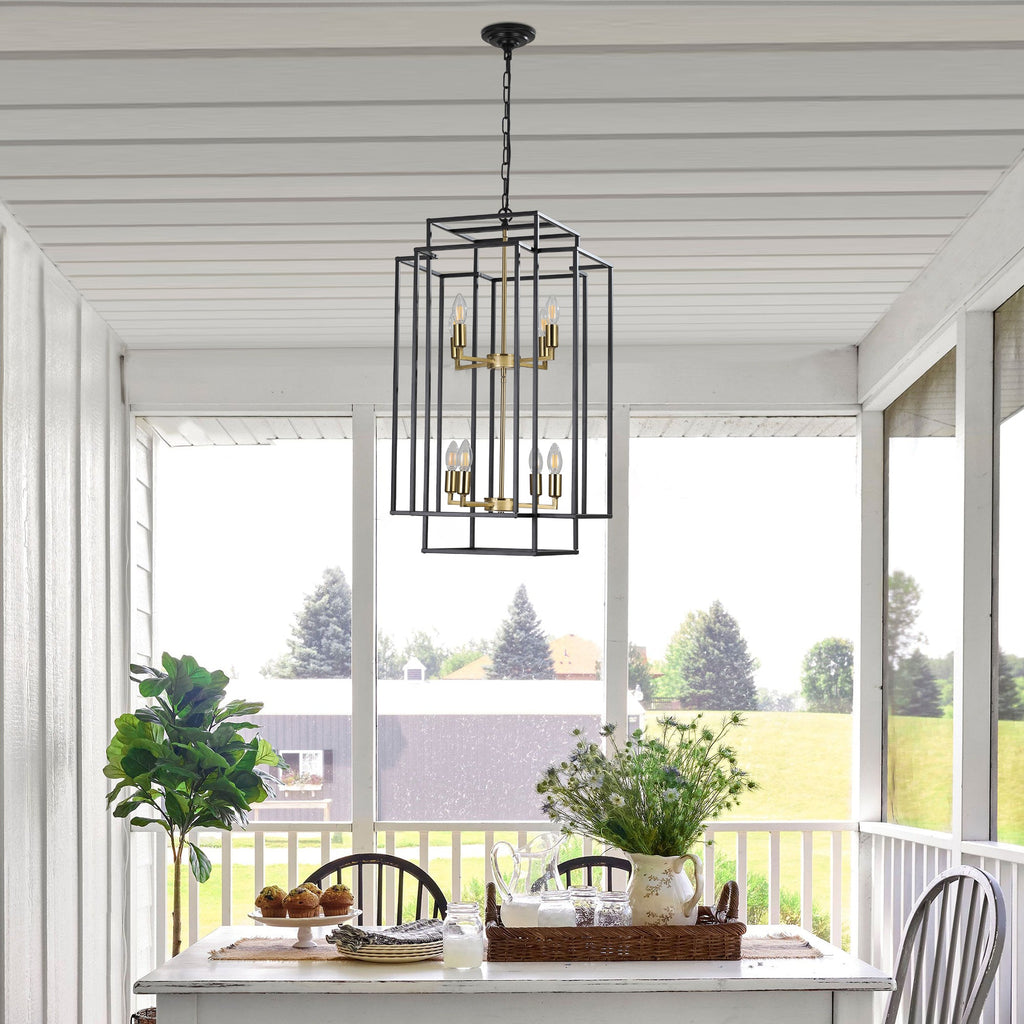 Jandcase Farmhouse Gold 8-Light Pendant Light, Adjustable Height, E12 Base, Iron Frame for Kitchen Island & Foyer (Bulbs Not Included)