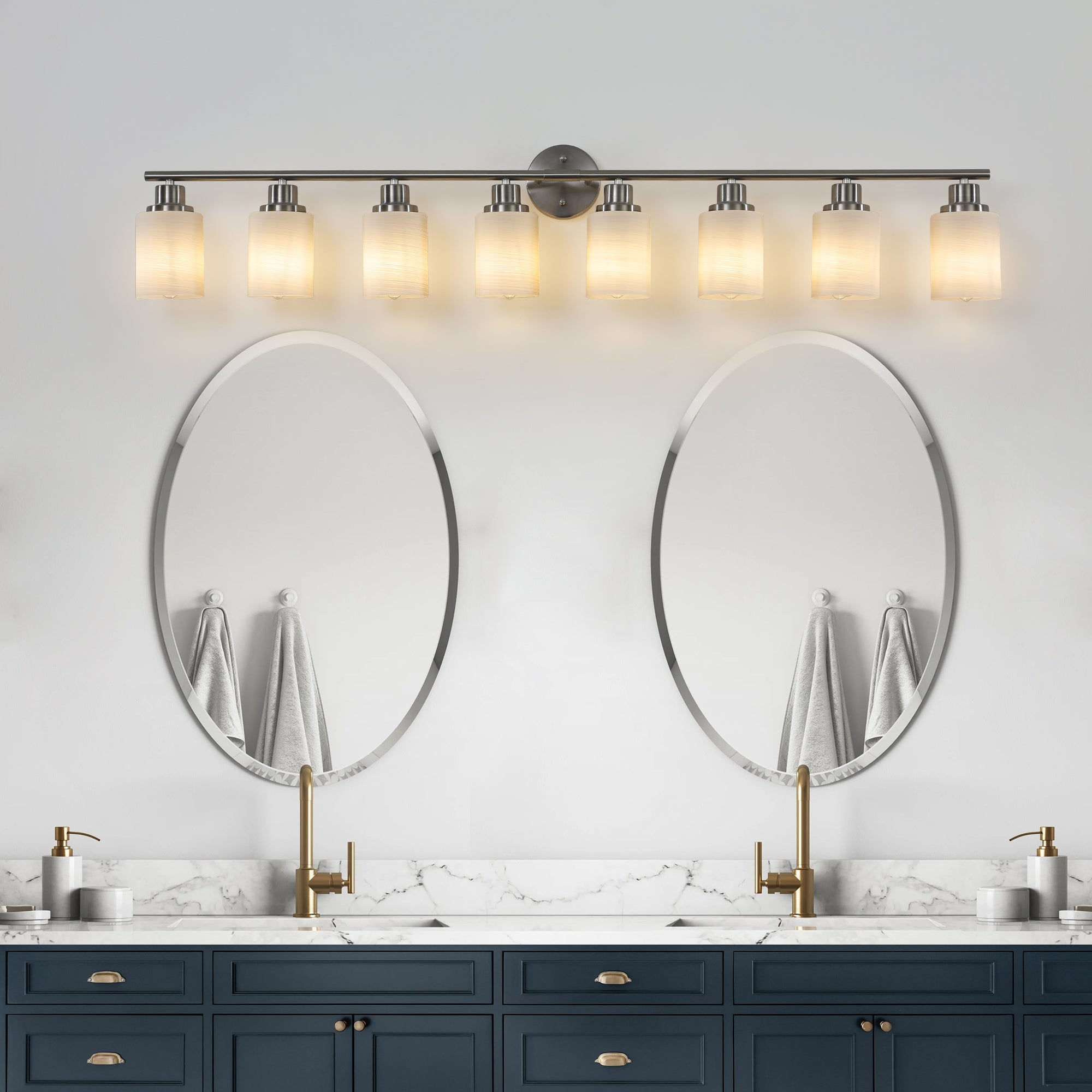 Jandcase Modern 8-Light Vanity Wall Sconce, Brushed Nickel Finish with Frosted Glass Shades for Bathroom or Hallway Lighting (No Bulbs)
