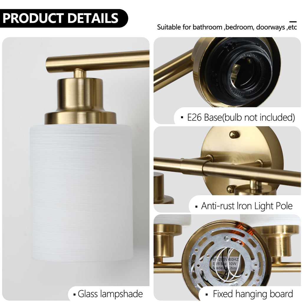 Jandcase Golden Modern Minimalist Bathroom Vanity Light, 6-Light Wall Sconce, Iron & Glass, E26 Base, Hard-Wired (Bulbs Not Included)