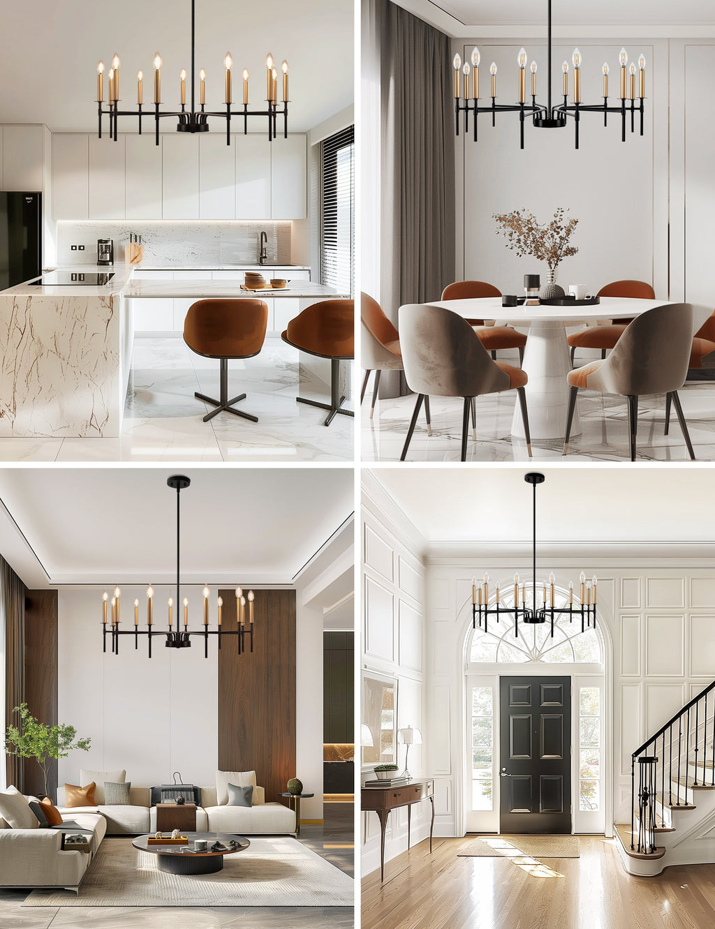 Jandcase 12-Light Black Gold Pendant Chandelier Modern Ceiling Hanging Light Fixture E12