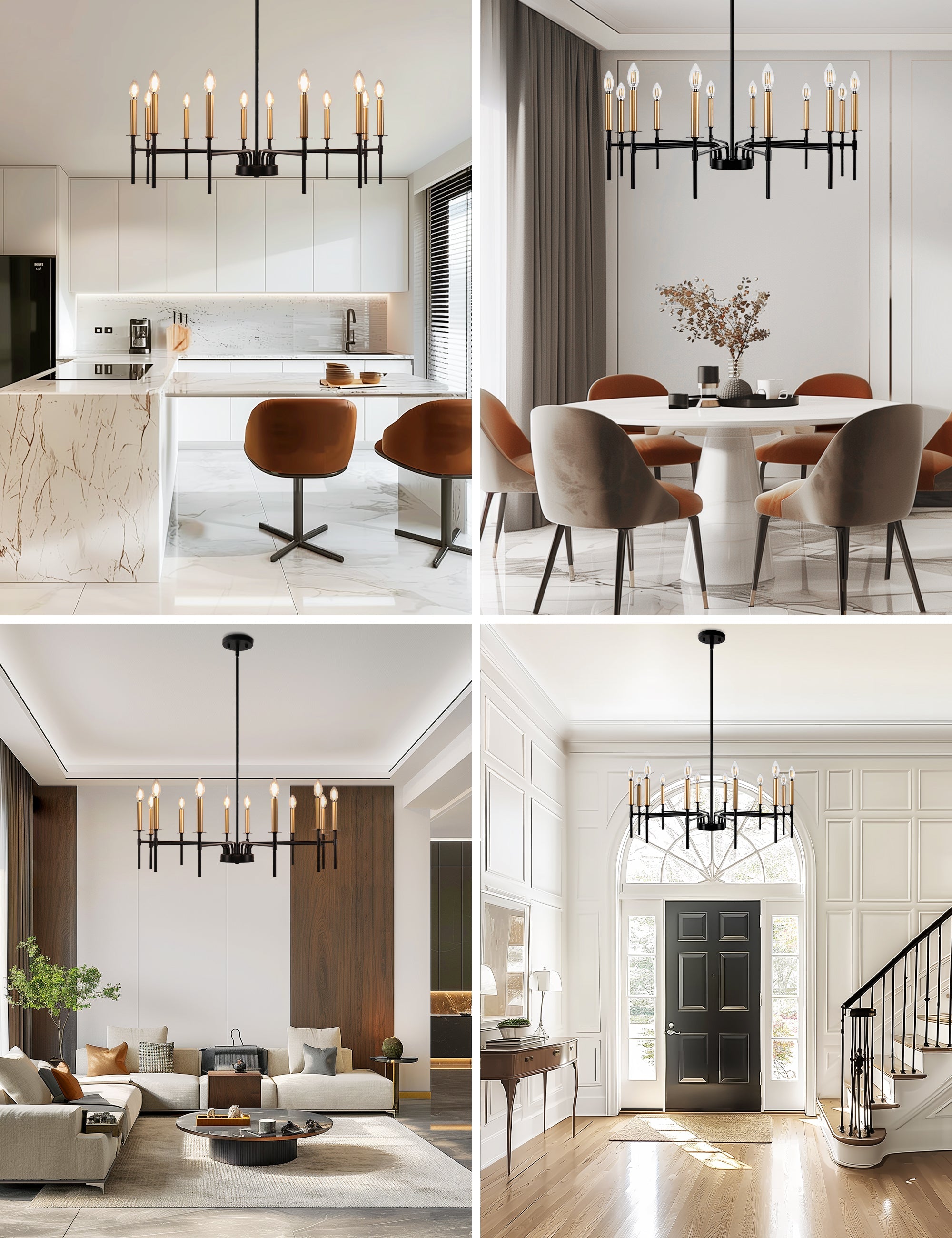 Jandcase 12-Light Black Gold Pendant Chandelier Modern Ceiling Hanging Light Fixture E12
