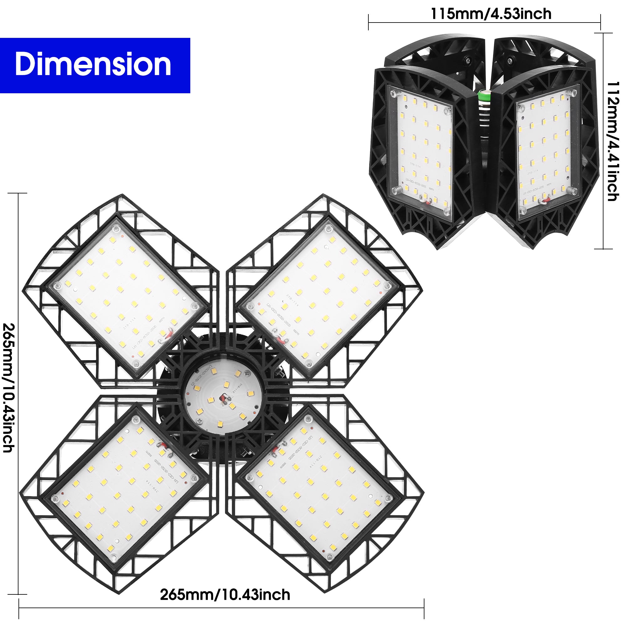 Jandcase LED Garage Light 4 Panel E26, 8000LM 6000K Deformable Ceiling Light, 38W High Brightness Shop Light for Garage Basement Workshop