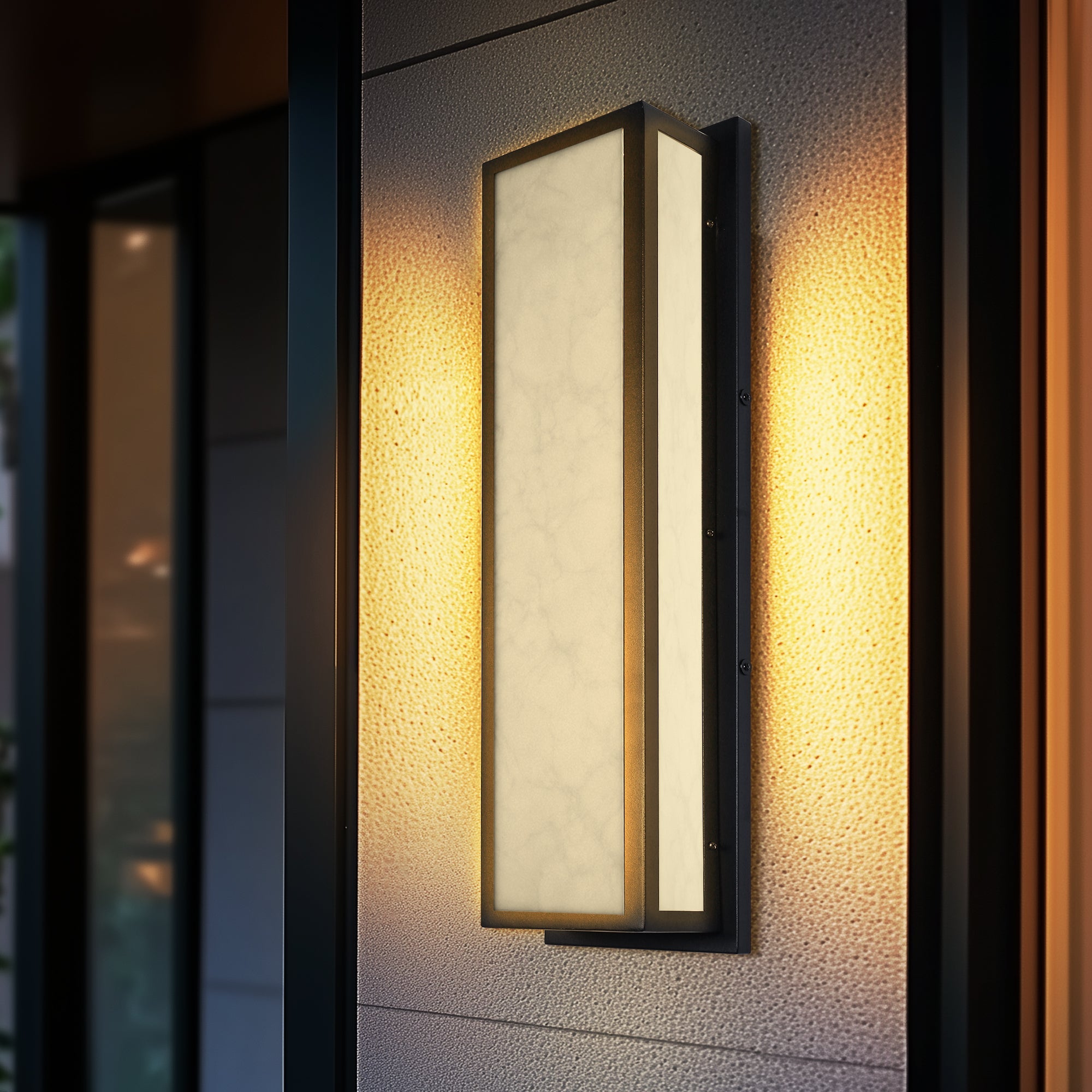 Jandcase 24.8in Outdoor LED Wall Light, IP65 Waterproof Rectangular Wall Sconce, 30W 3000K Warm Light Faux Alabaster Shade Exterior Fixture