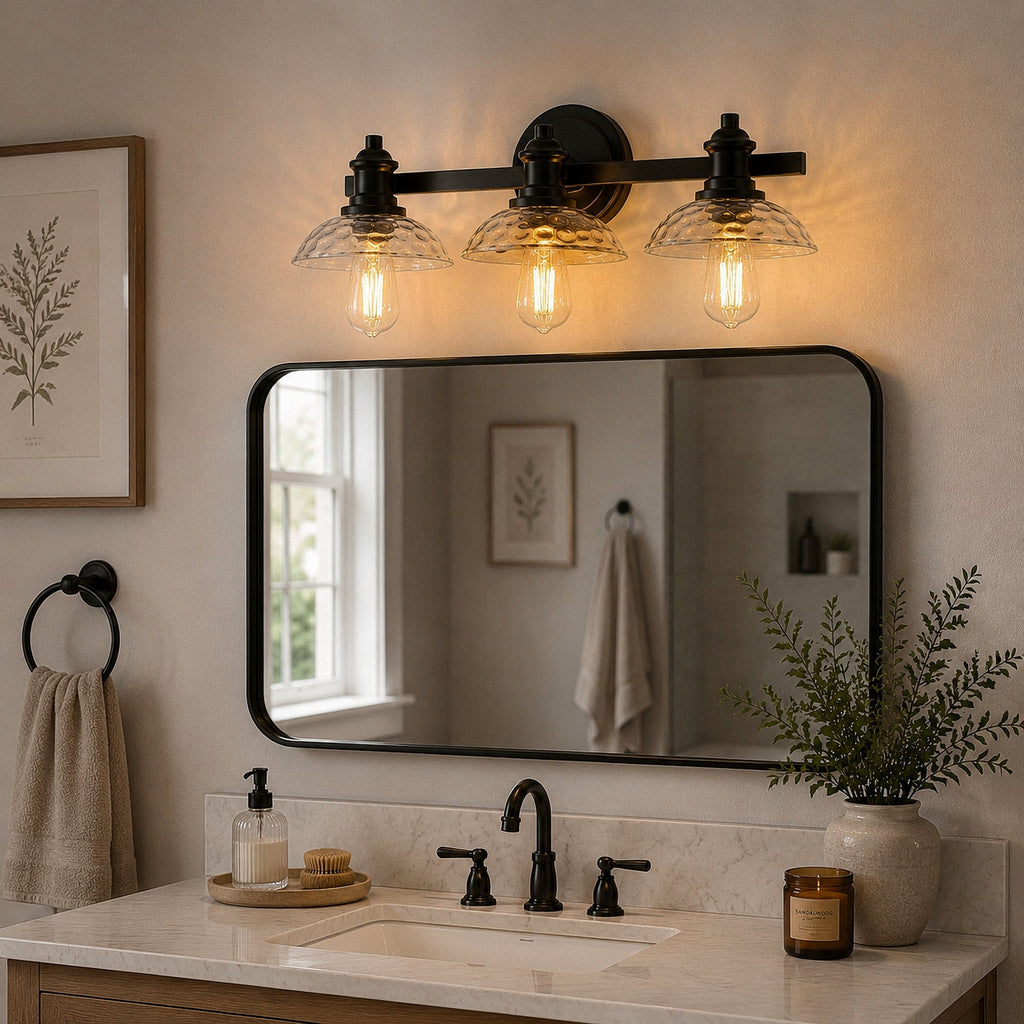 Jandcase 3-Light Black Bathroom Vanity Light Fixture Modern Wall Sconce E26 Mirror Lighting