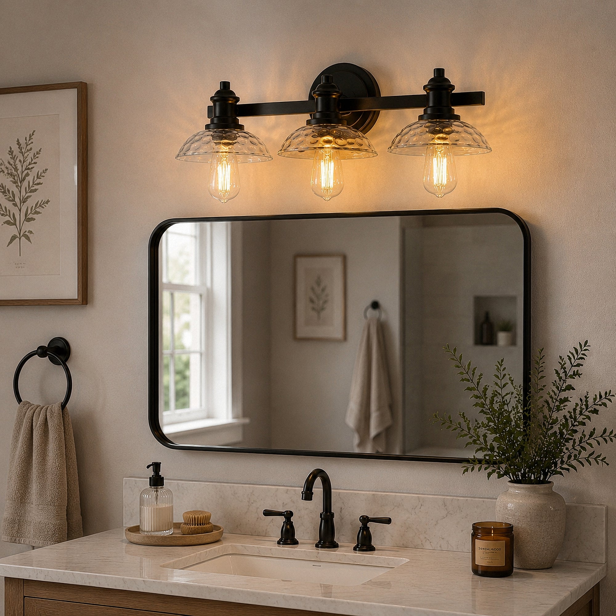 Jandcase 3-Light Black Bathroom Vanity Light Fixture Modern Wall Sconce E26 Mirror Lighting
