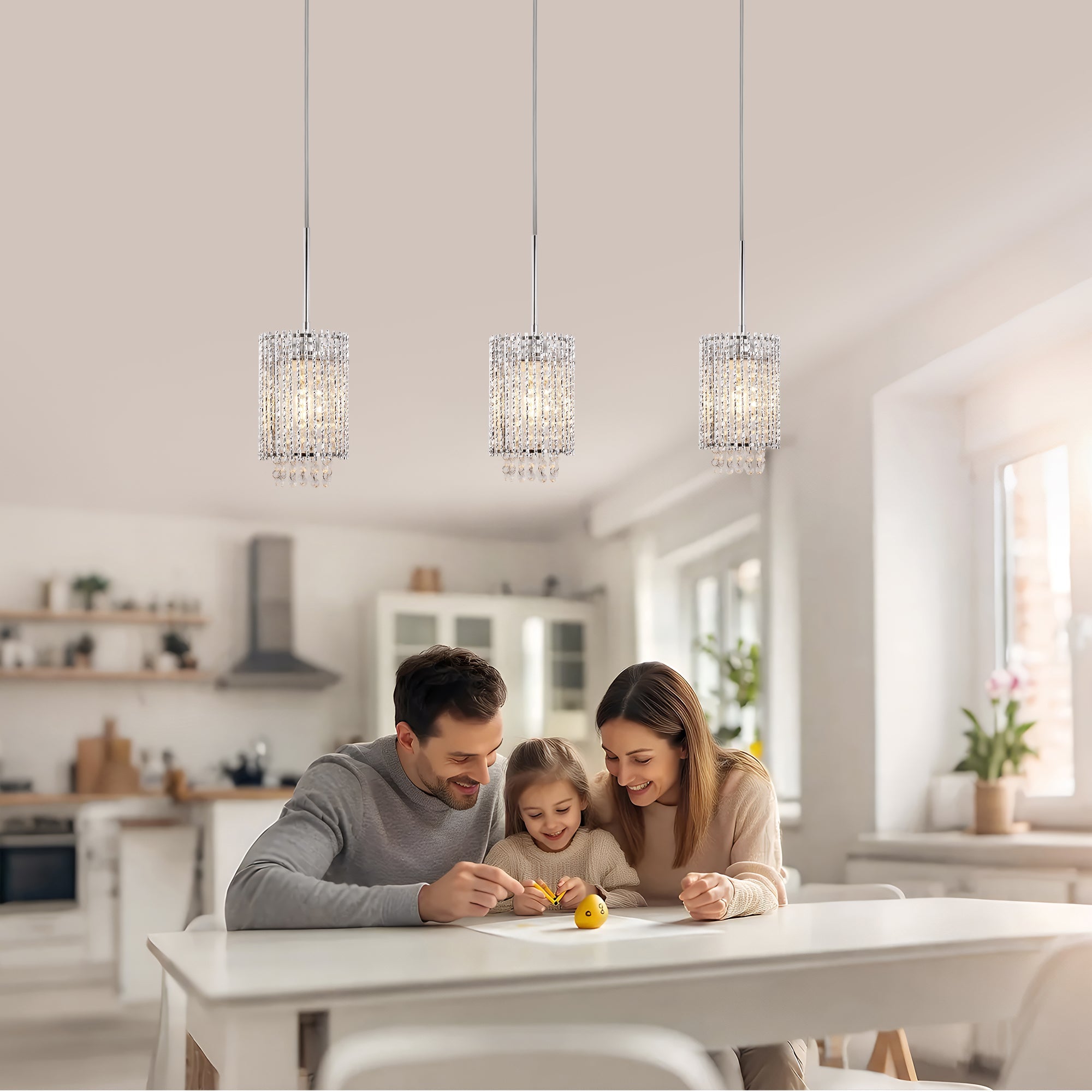 Jandcase Modern 3-Light Pendant Lighting Set, White Chrome Twisted Cylinder Aluminum Ceiling Lights 6.3in, E26 Base Indoor Kitchen Island Hanging Fixture 110-120V