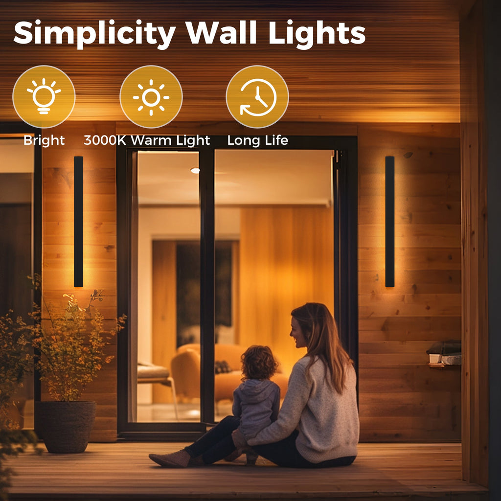 Jandcase 39.4in Outdoor LED Wall Light, Side Emitting Linear Wall Sconce, 30W 3000K Warm Light Black Exterior Fixture for Porch Patio 110V