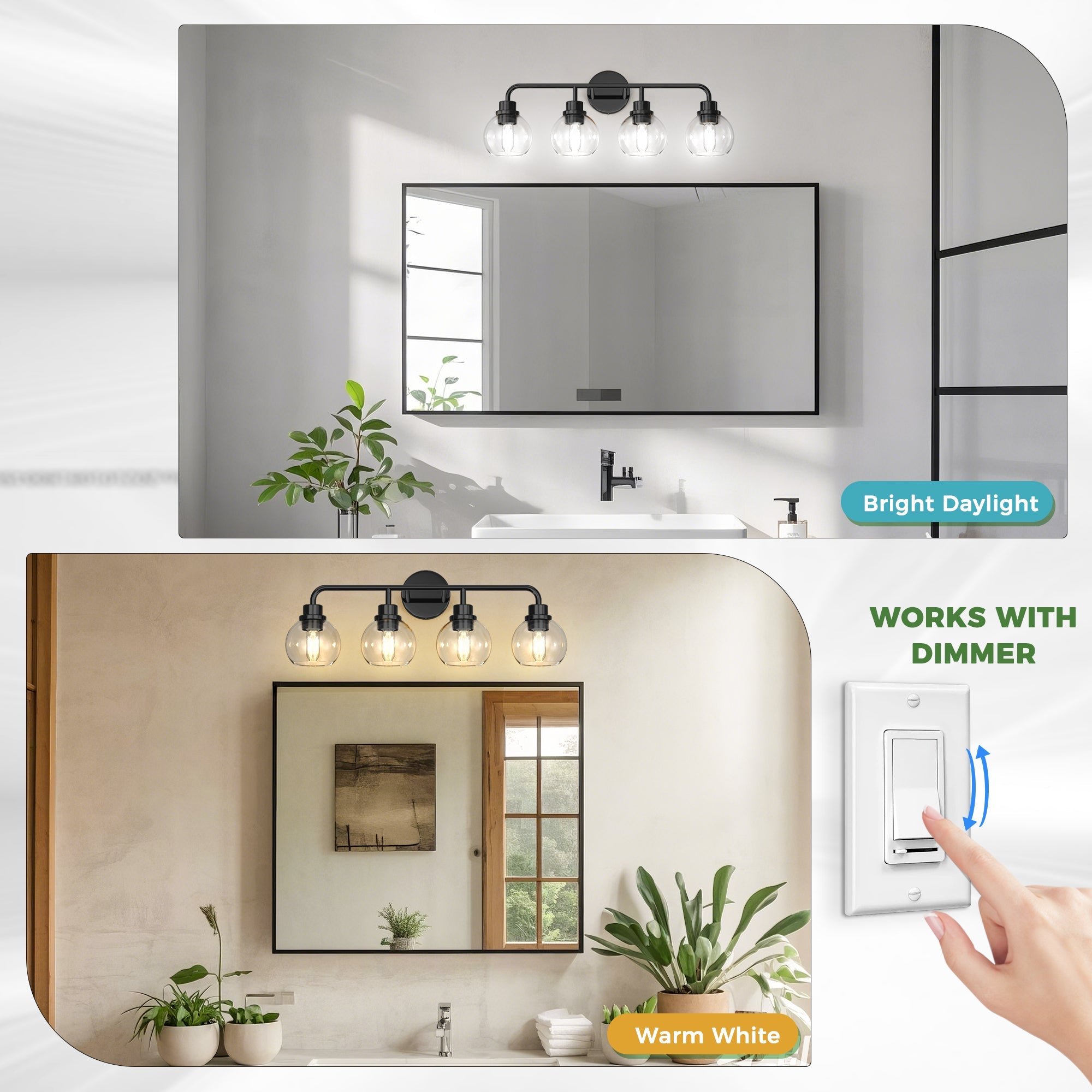 Jandcase 4-Light Black Vanity Light Fixture with Clear Globe Glass Shades Modern Bathroom Wall Sconce E26